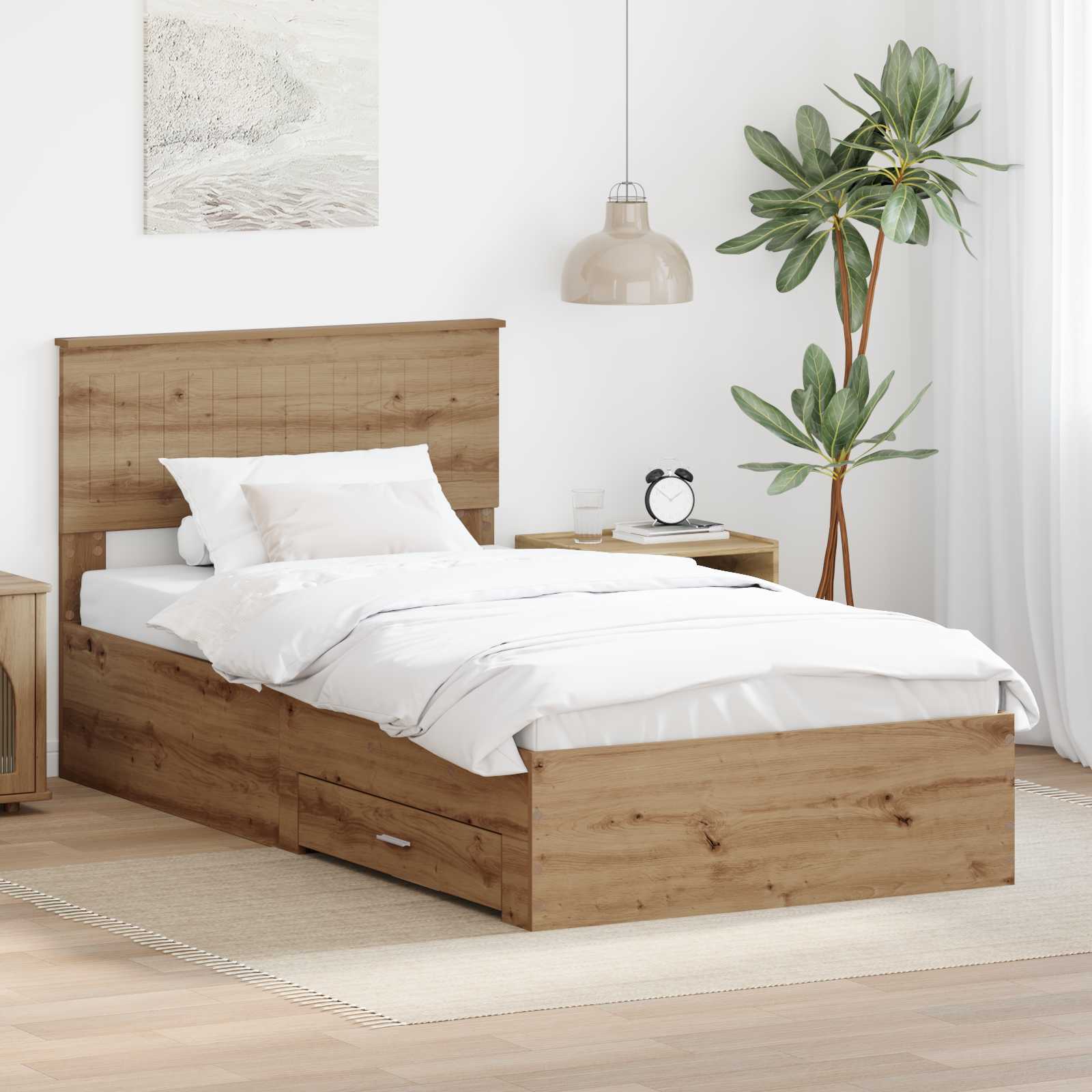 Cadre de lit Chêne artisanal 100 x 200 cm Bois d'ingénierie - XIOS