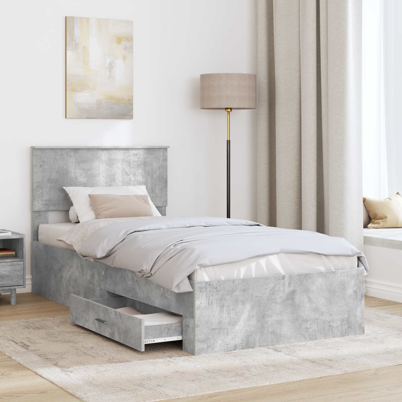 Cadre de lit Gris béton 90 x 200 cm Bois d'ingénierie - XIOS
