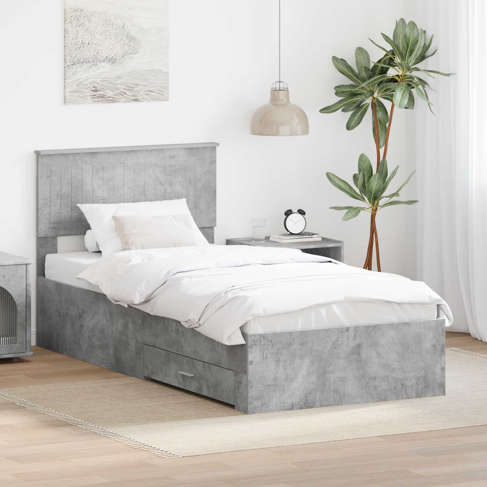 Cadre de lit Gris béton 90 x 190 cm Bois d'ingénierie - XIOS