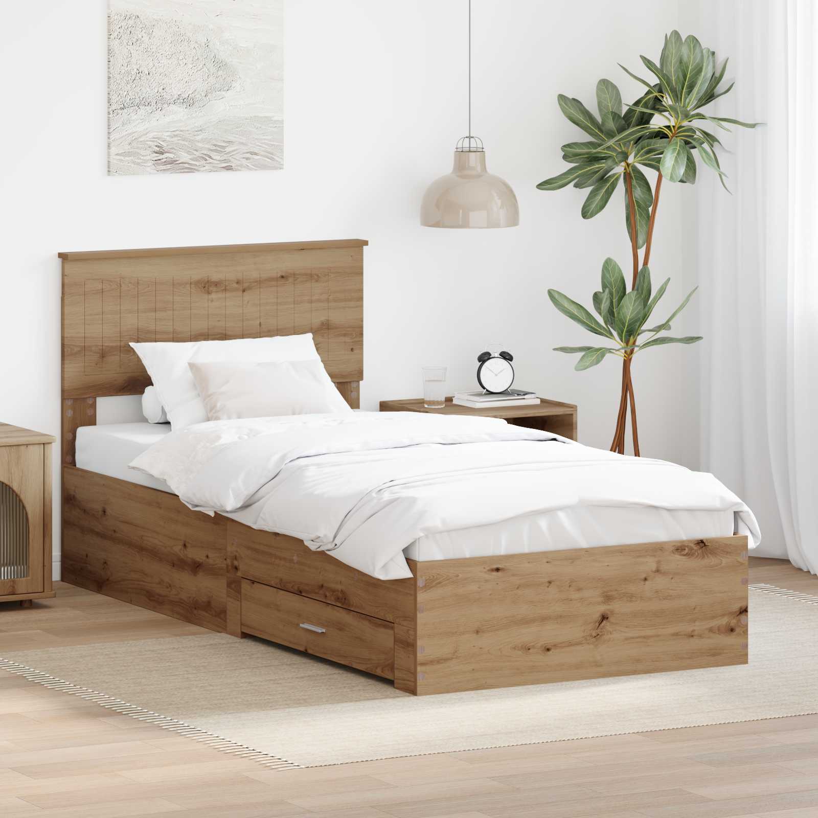 Cadre de lit Chêne artisanal 90 x 190 cm Bois d'ingénierie - XIOS