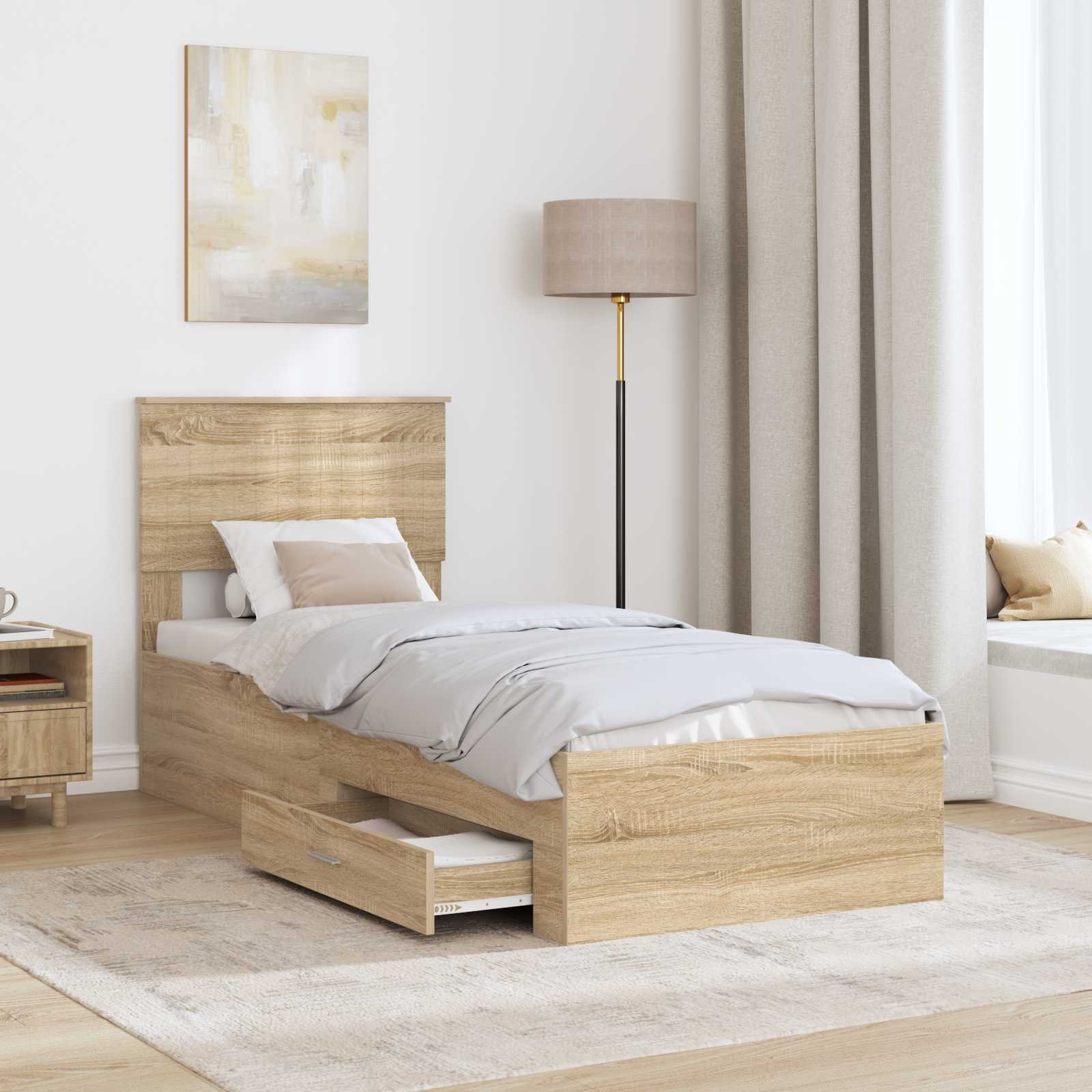 Cadre de lit avec tiroir Sonoma Chêne et Argent 75 x 190 cm - XIOS
