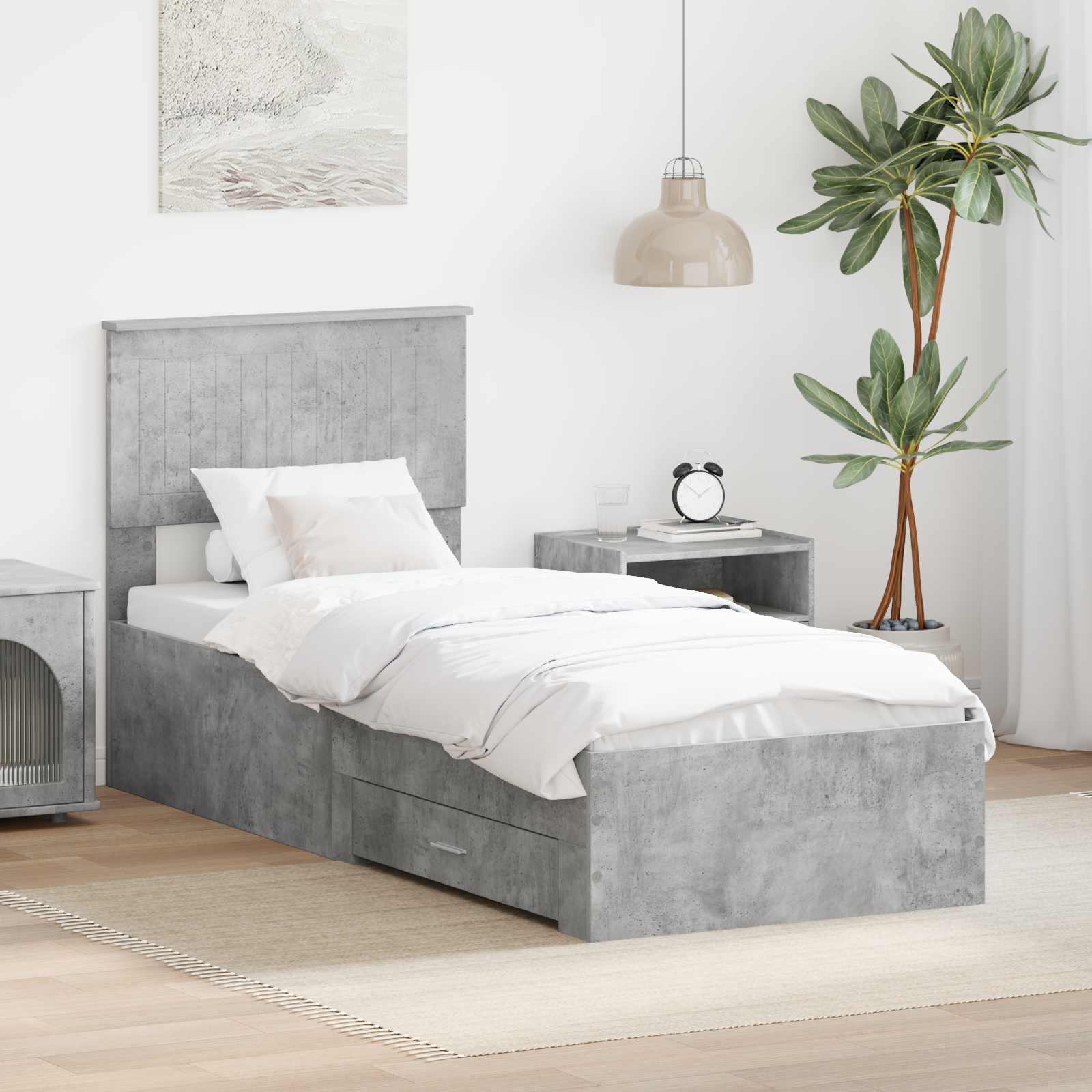 Cadre de lit Gris Béton et Argent 75 x 190 cm Bois d'ingénierie - XIOS