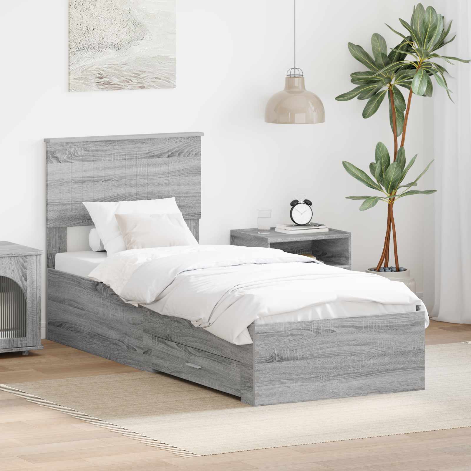 Cadre de lit avec tiroir Sonoma Gris et Argent 75 x 190 cm - XIOS