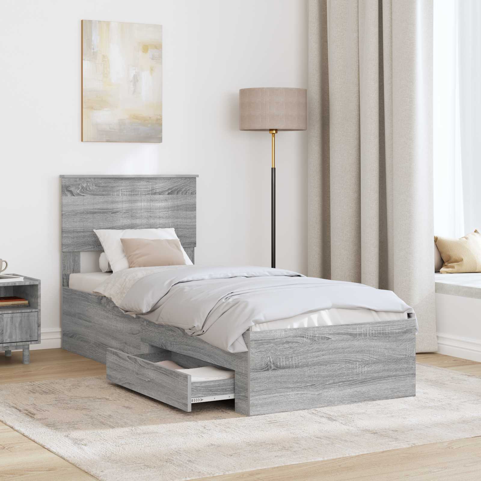 Cadre de lit avec tiroir Sonoma Gris et Argent 75 x 190 cm - XIOS