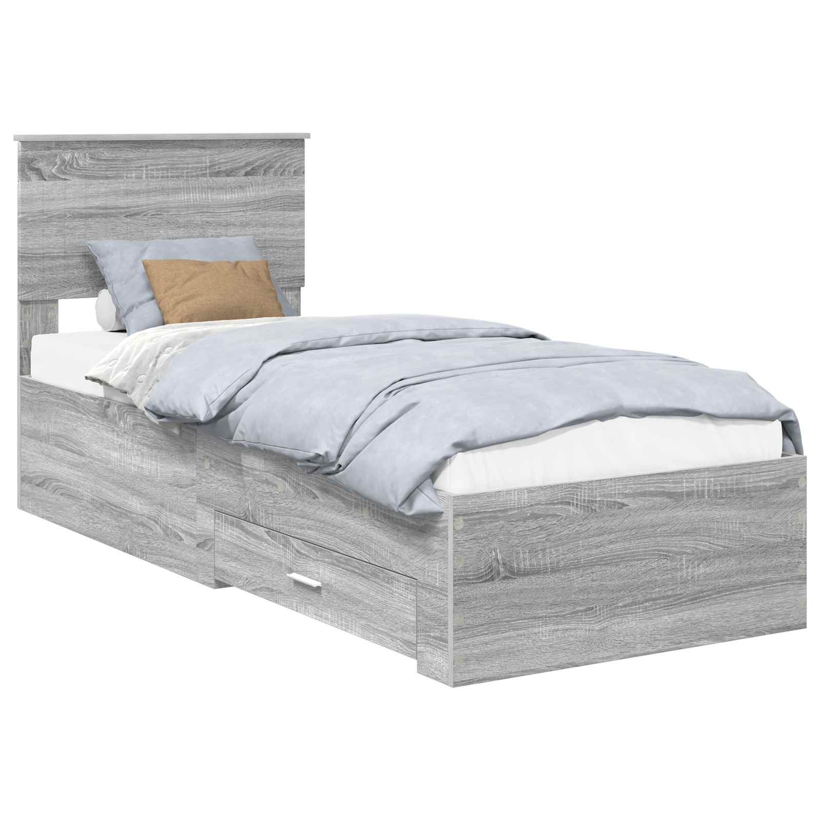 Cadre de lit avec tiroir Sonoma Gris et Argent 75 x 190 cm - XIOS