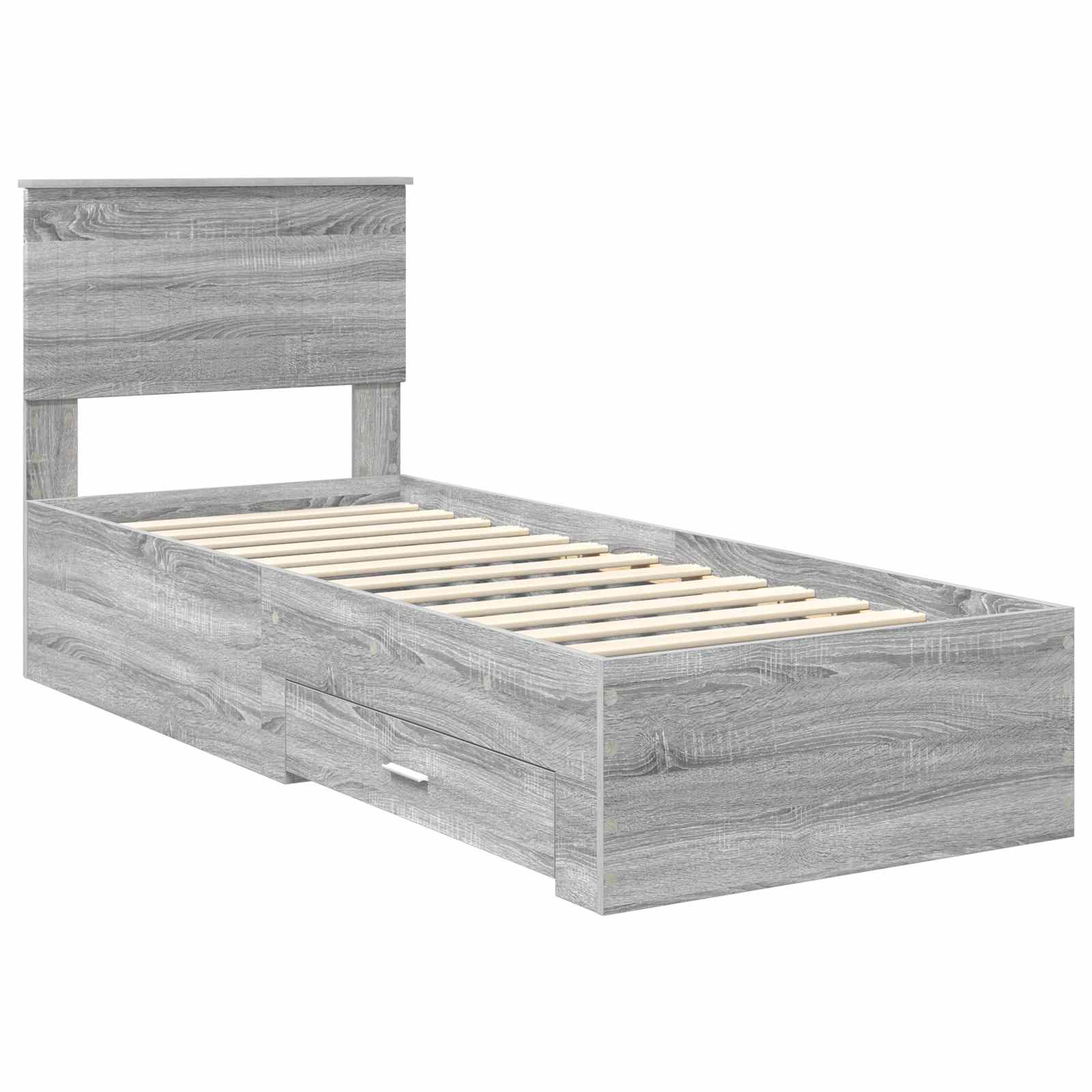 Cadre de lit avec tiroir Sonoma Gris et Argent 75 x 190 cm - XIOS