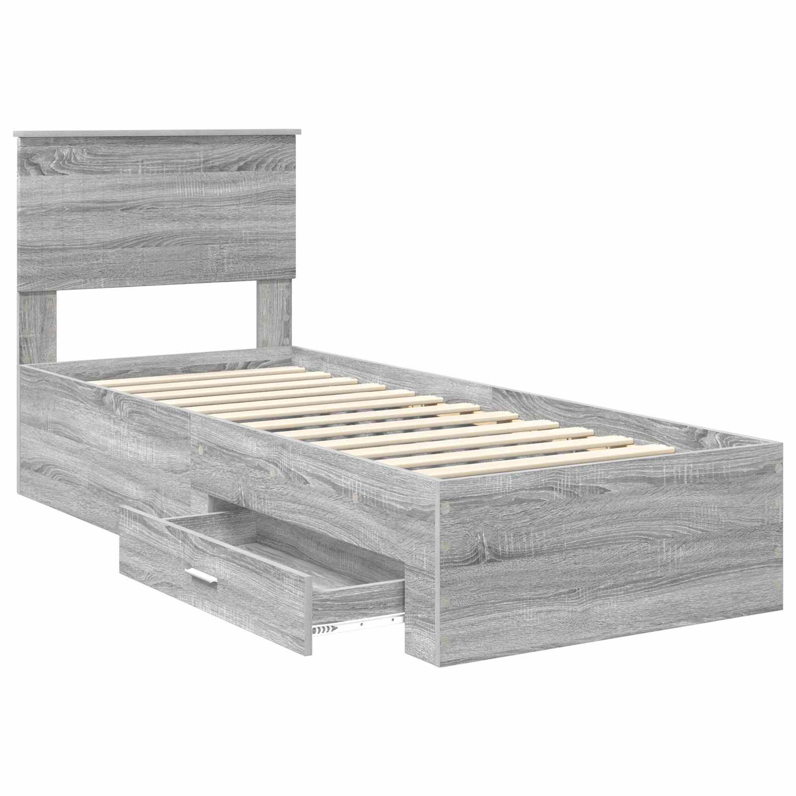 Cadre de lit avec tiroir Sonoma Gris et Argent 75 x 190 cm - XIOS