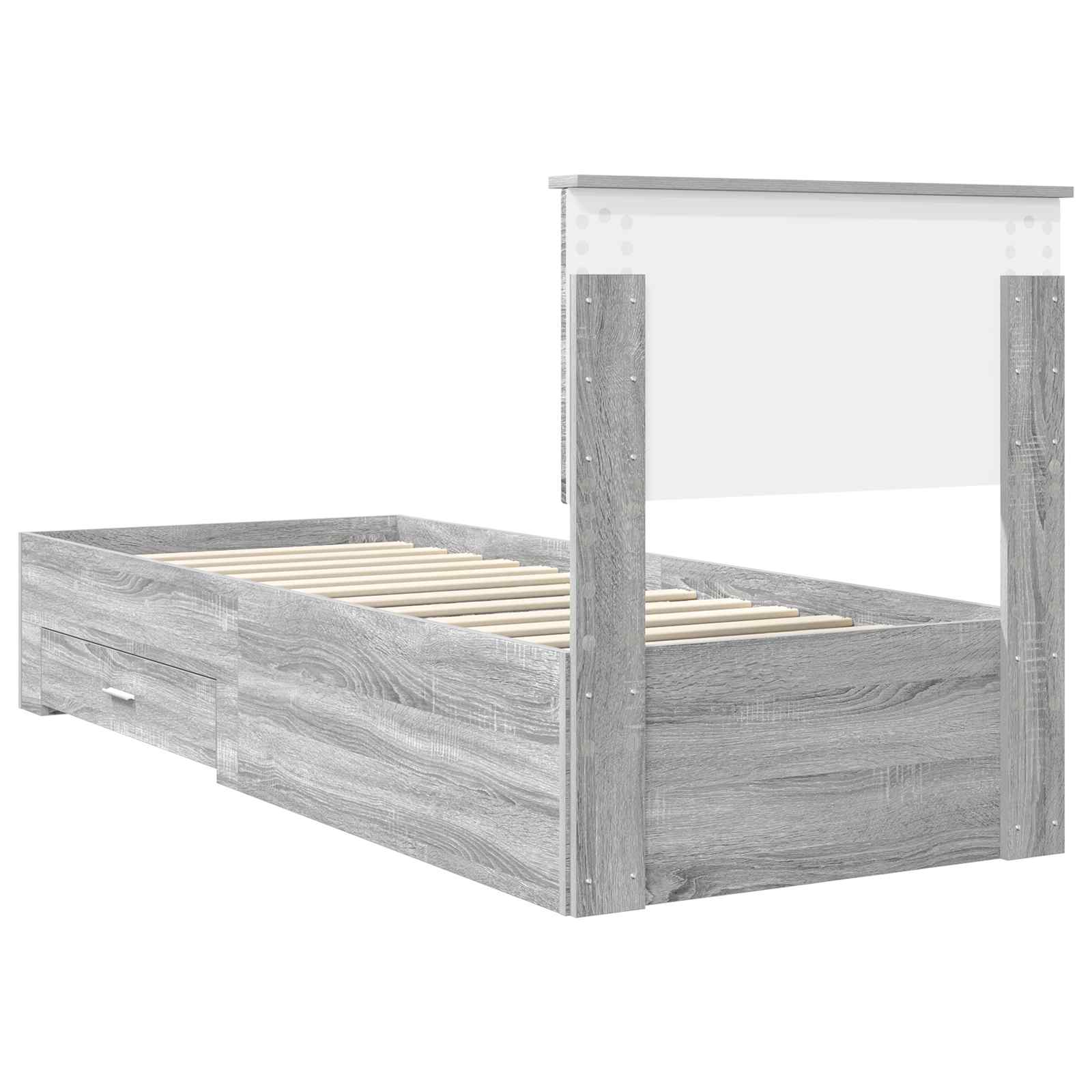 Cadre de lit avec tiroir Sonoma Gris et Argent 75 x 190 cm - XIOS