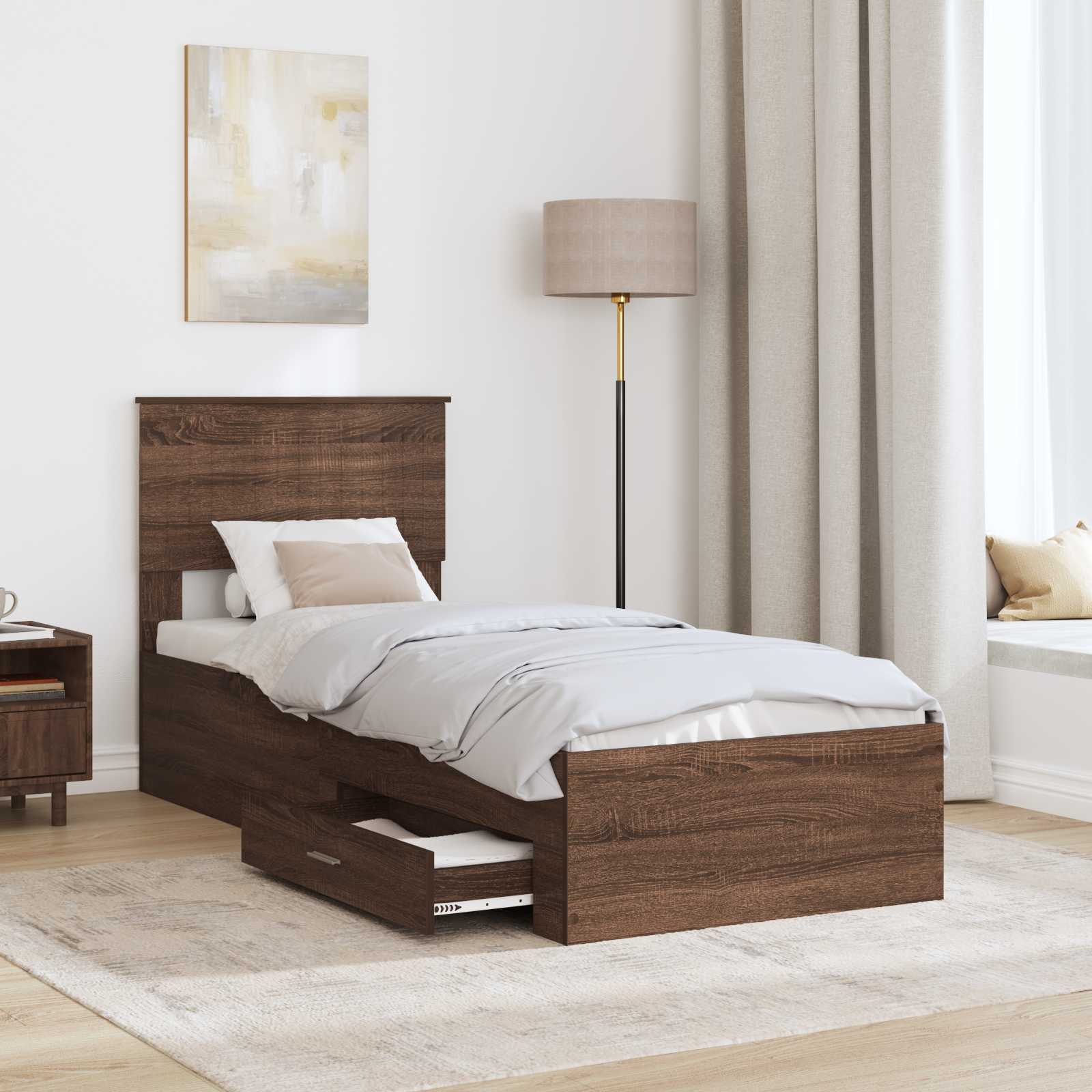 Cadre de lit avec tiroir Chêne Marron et Argent 75 x 190 cm - XIOS