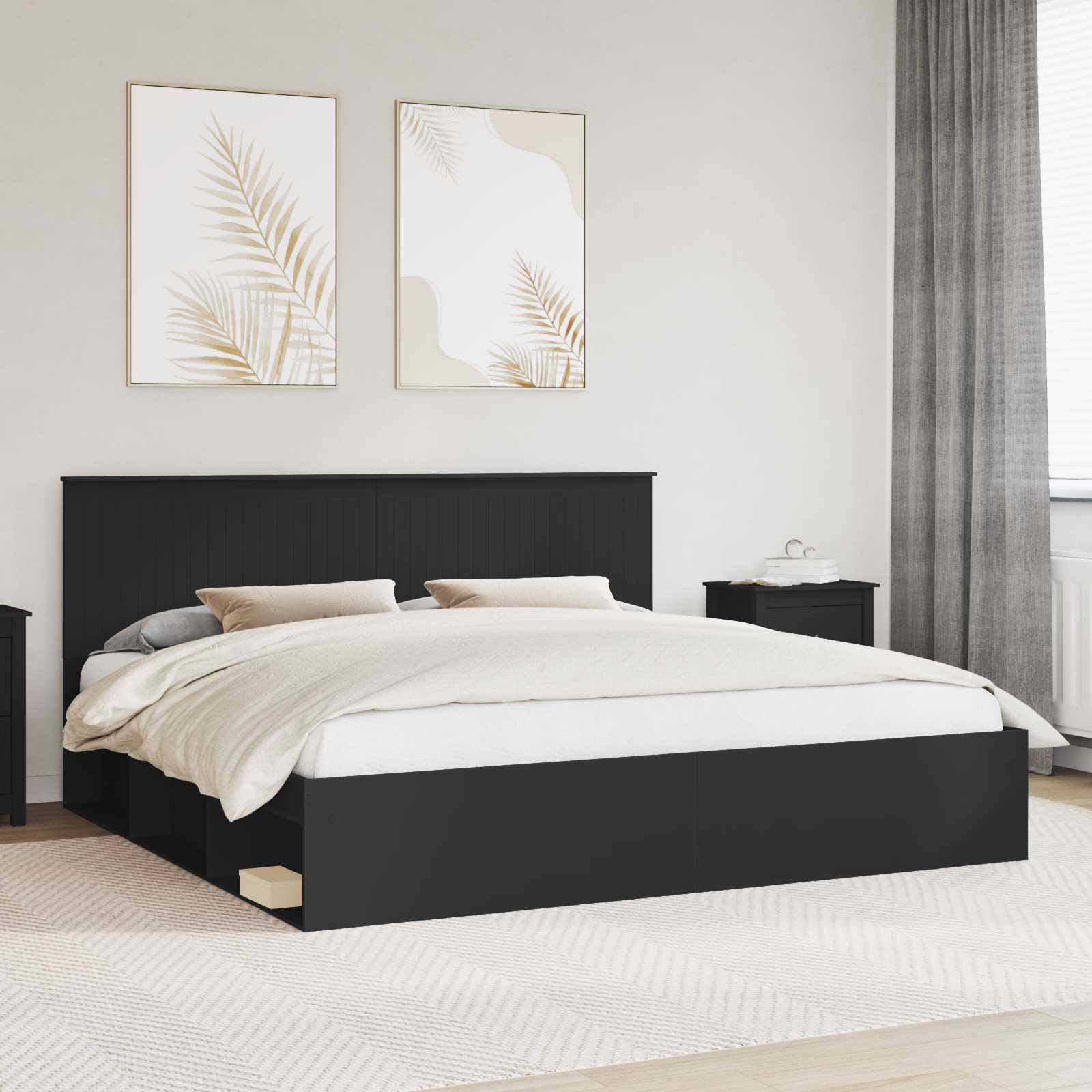 Cadre de lit Noir 200 x 200 cm Bois de pin massif - XIOS