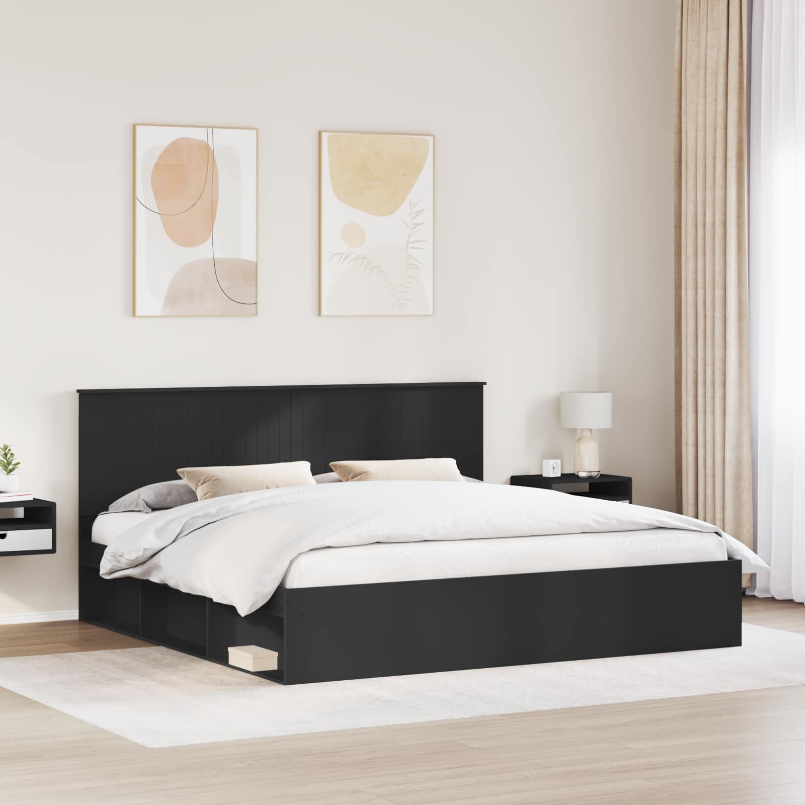 Cadre de lit Noir 200 x 200 cm Bois de pin massif - XIOS
