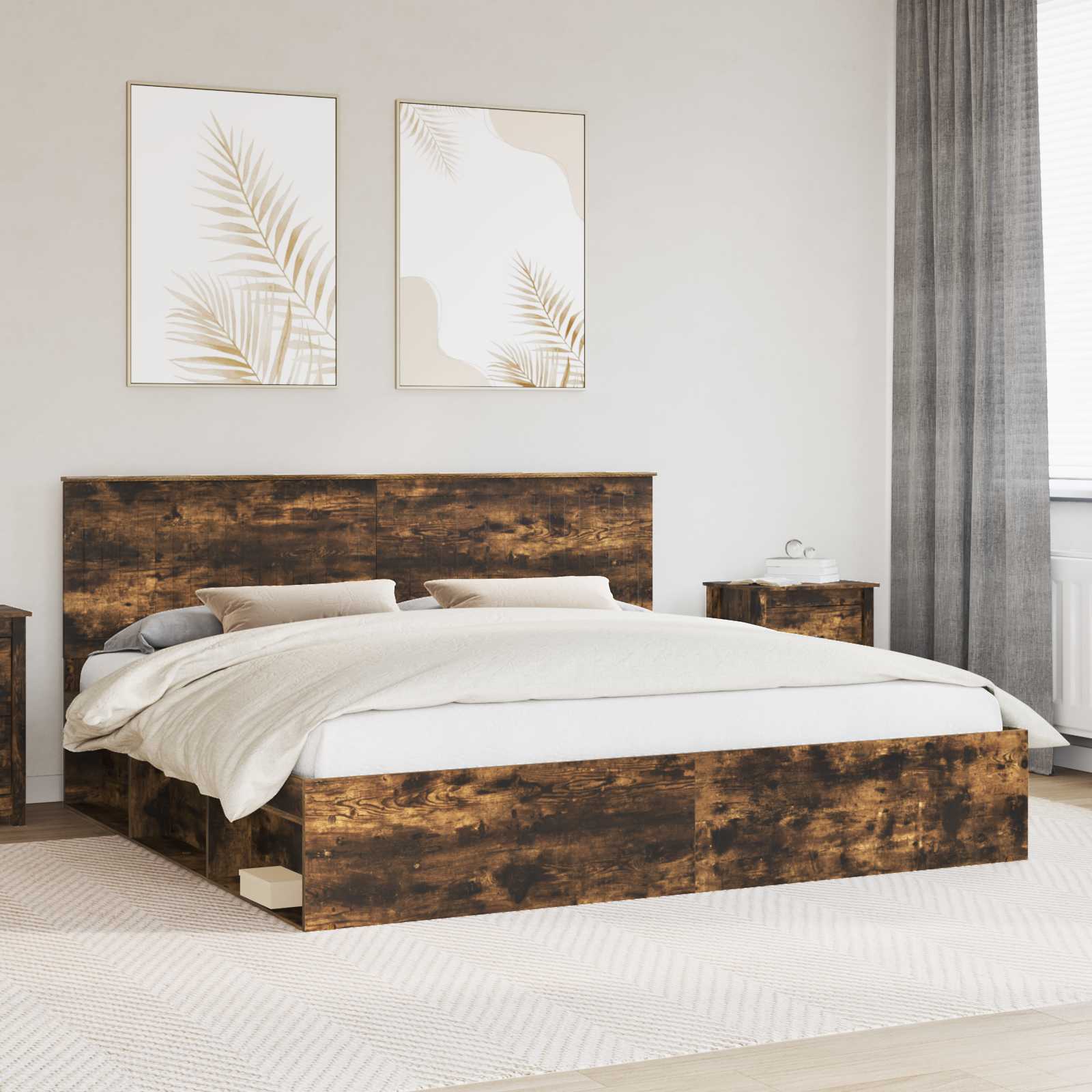 Cadre de lit Chêne fumé 200 x 200 cm Bois de pin massif - XIOS