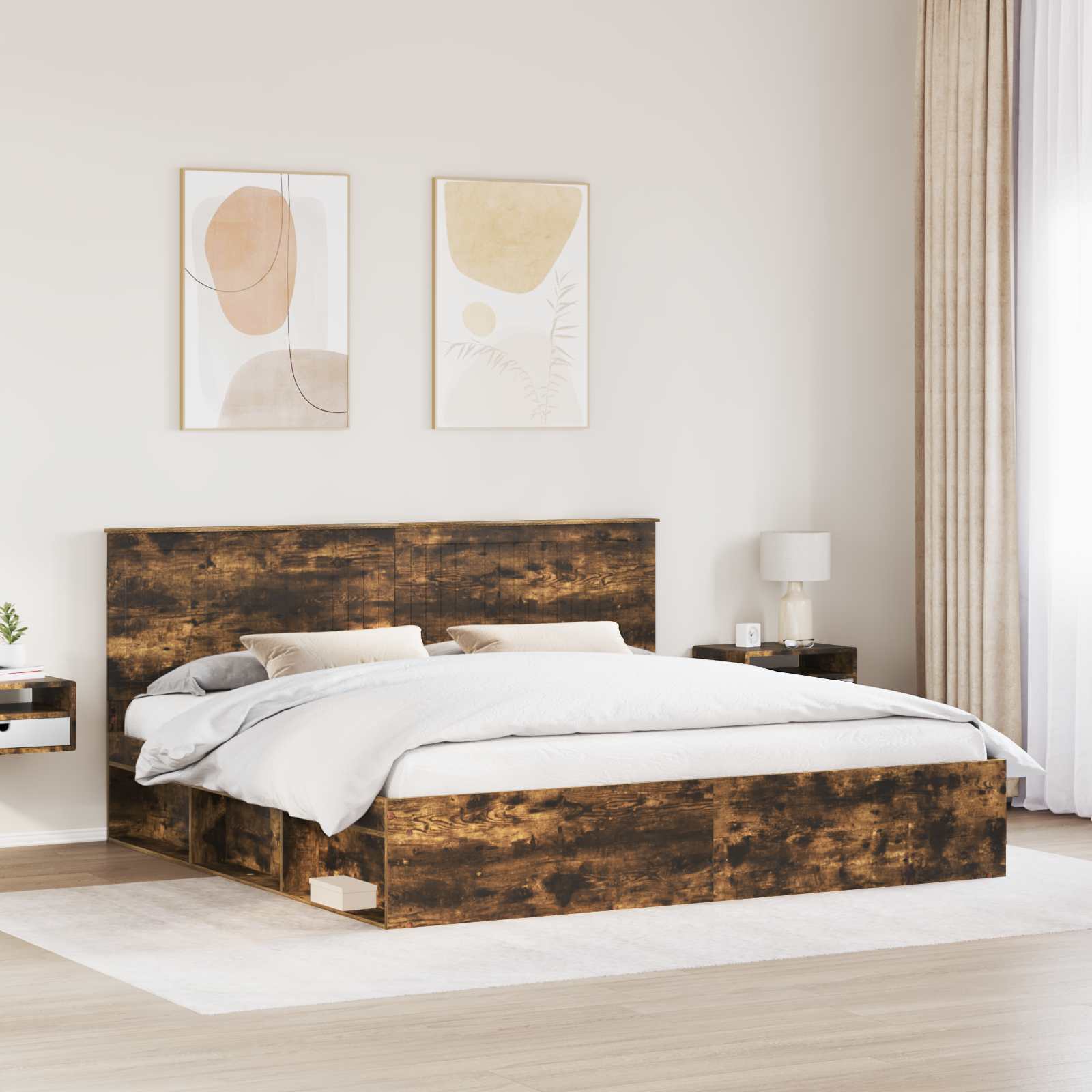 Cadre de lit Chêne fumé 200 x 200 cm Bois de pin massif - XIOS