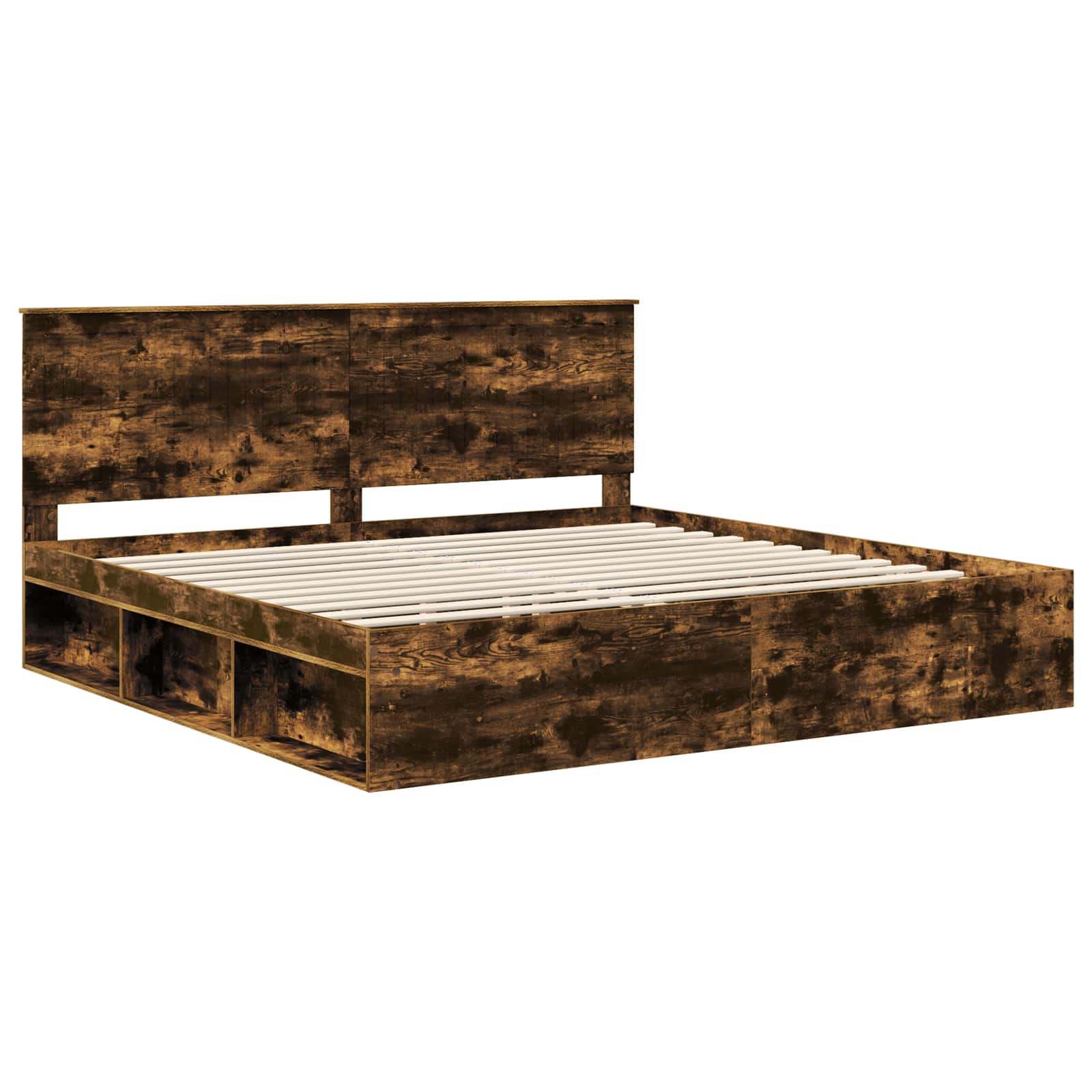 Cadre de lit Chêne fumé 200 x 200 cm Bois de pin massif - XIOS