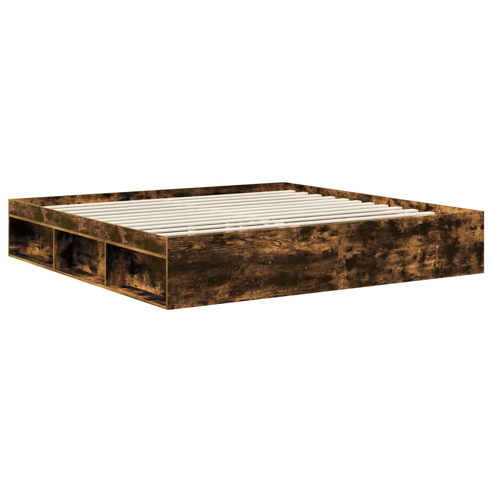 Cadre de lit Chêne fumé 200 x 200 cm Bois de pin massif - XIOS
