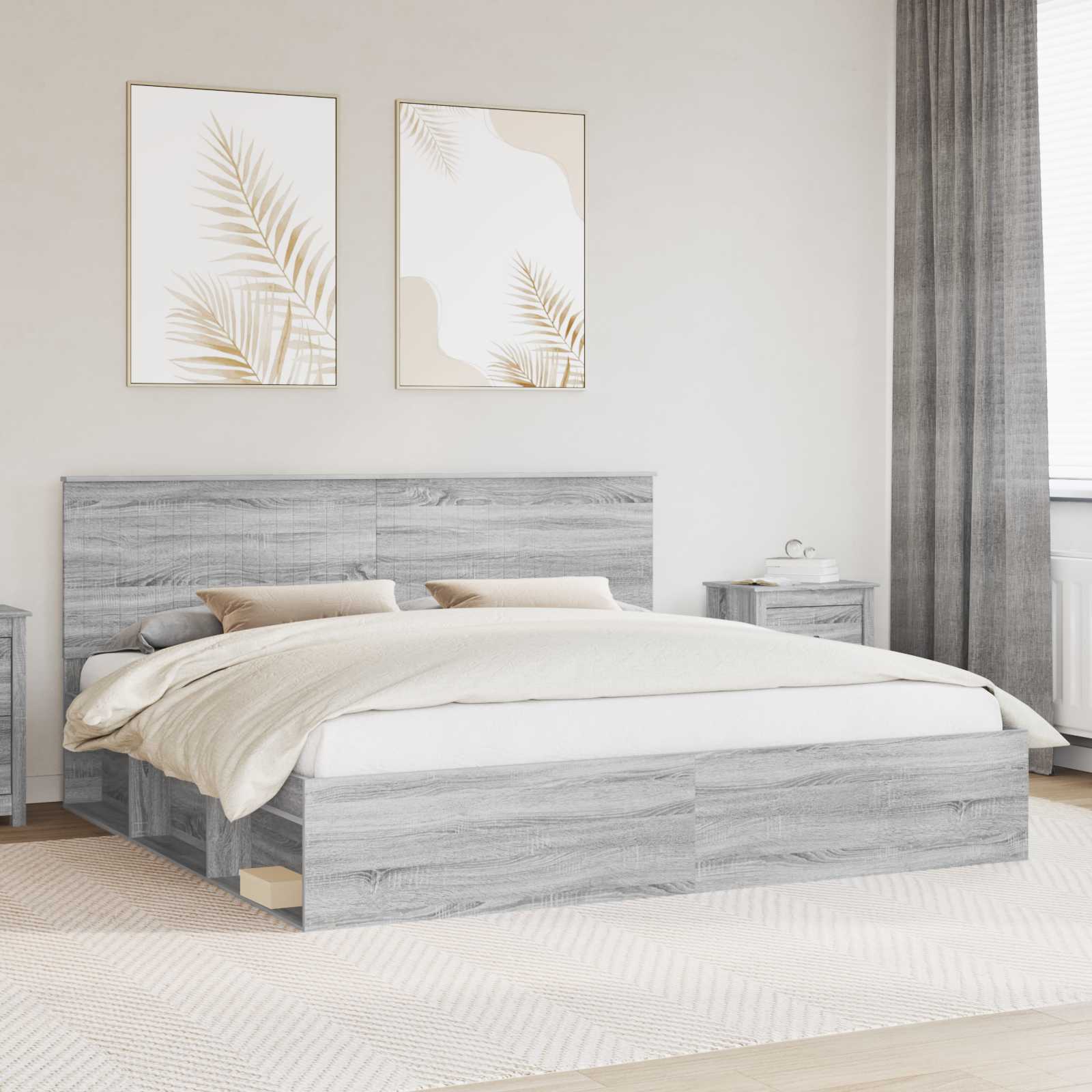 Cadre de lit Gris Sonoma 200 x 200 cm Bois de pin massif - XIOS
