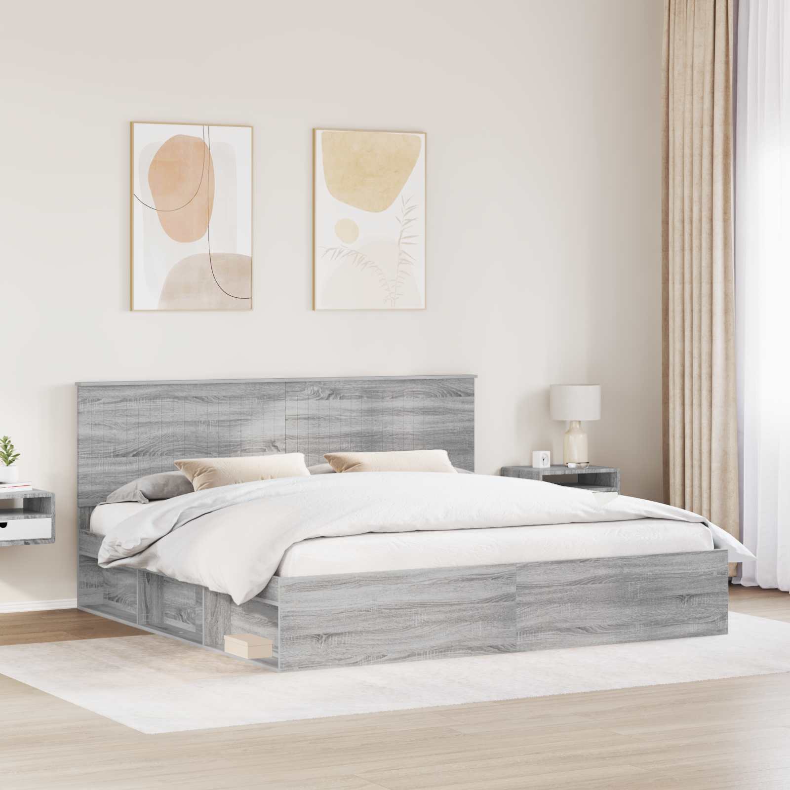 Cadre de lit Gris Sonoma 200 x 200 cm Bois de pin massif - XIOS