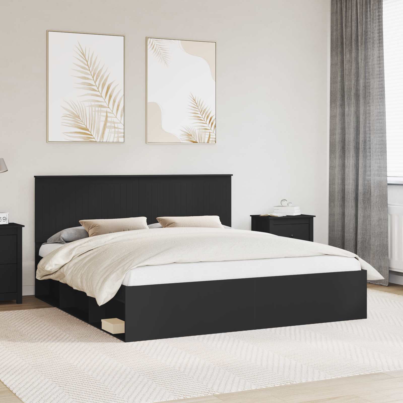 Cadre de lit Noir 180 x 200 cm Bois de pin massif - XIOS