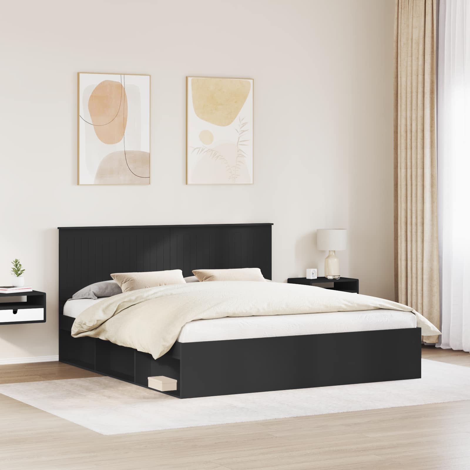 Cadre de lit Noir 180 x 200 cm Bois de pin massif - XIOS