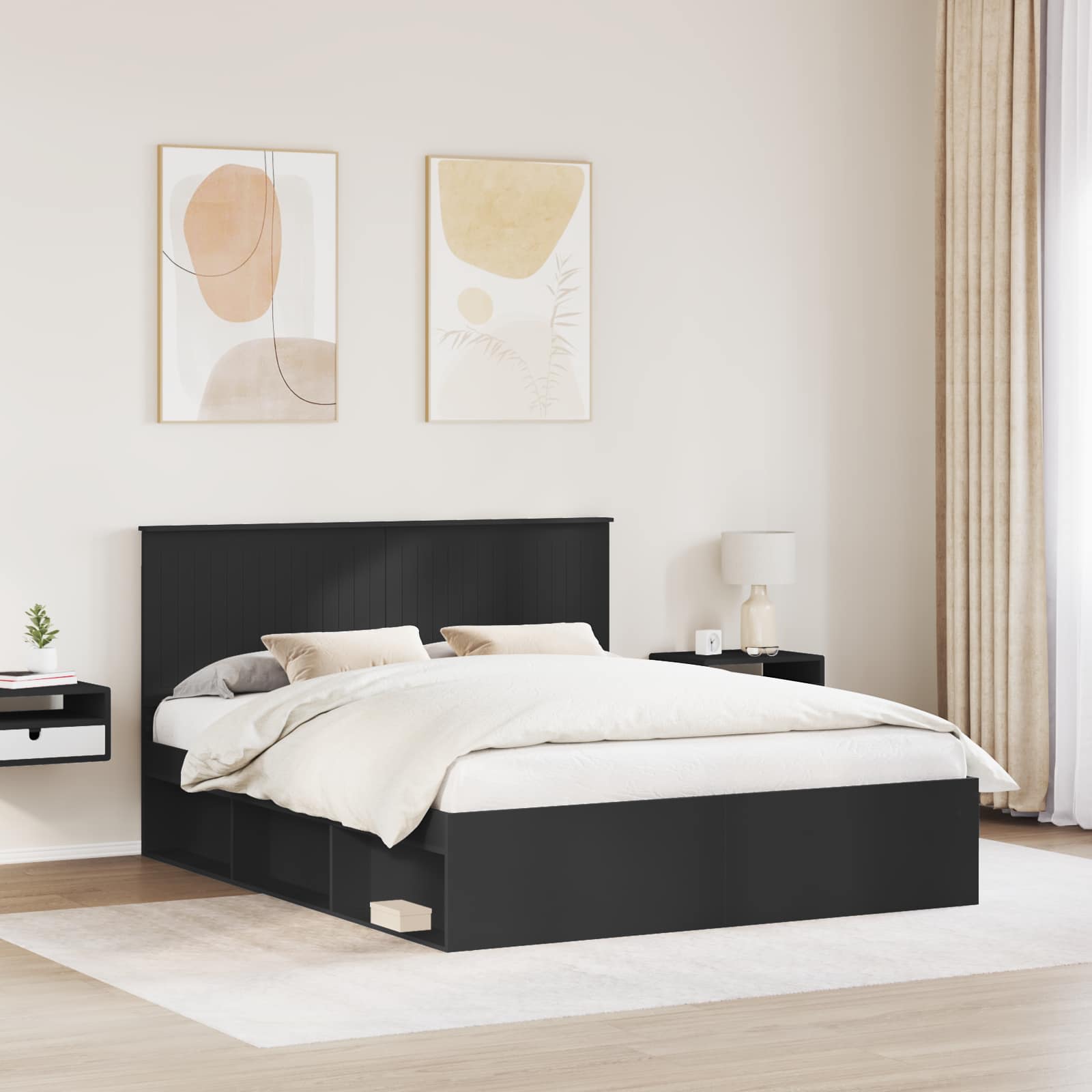 Cadre de lit Noir 160 x 200 cm Bois de pin massif