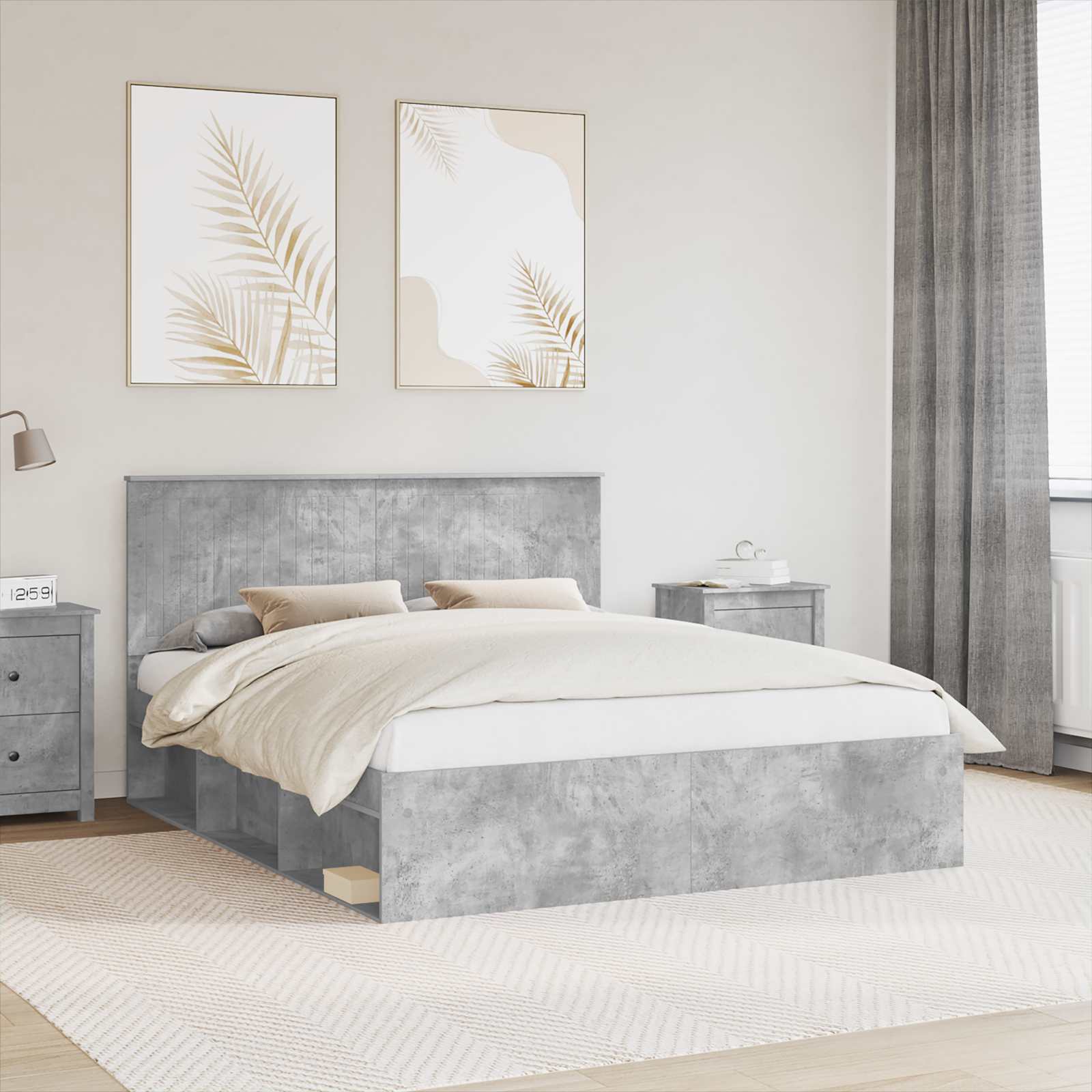 Cadre de lit avec tête de lit Béton 160 x 200 cm Pin massif - XIOS