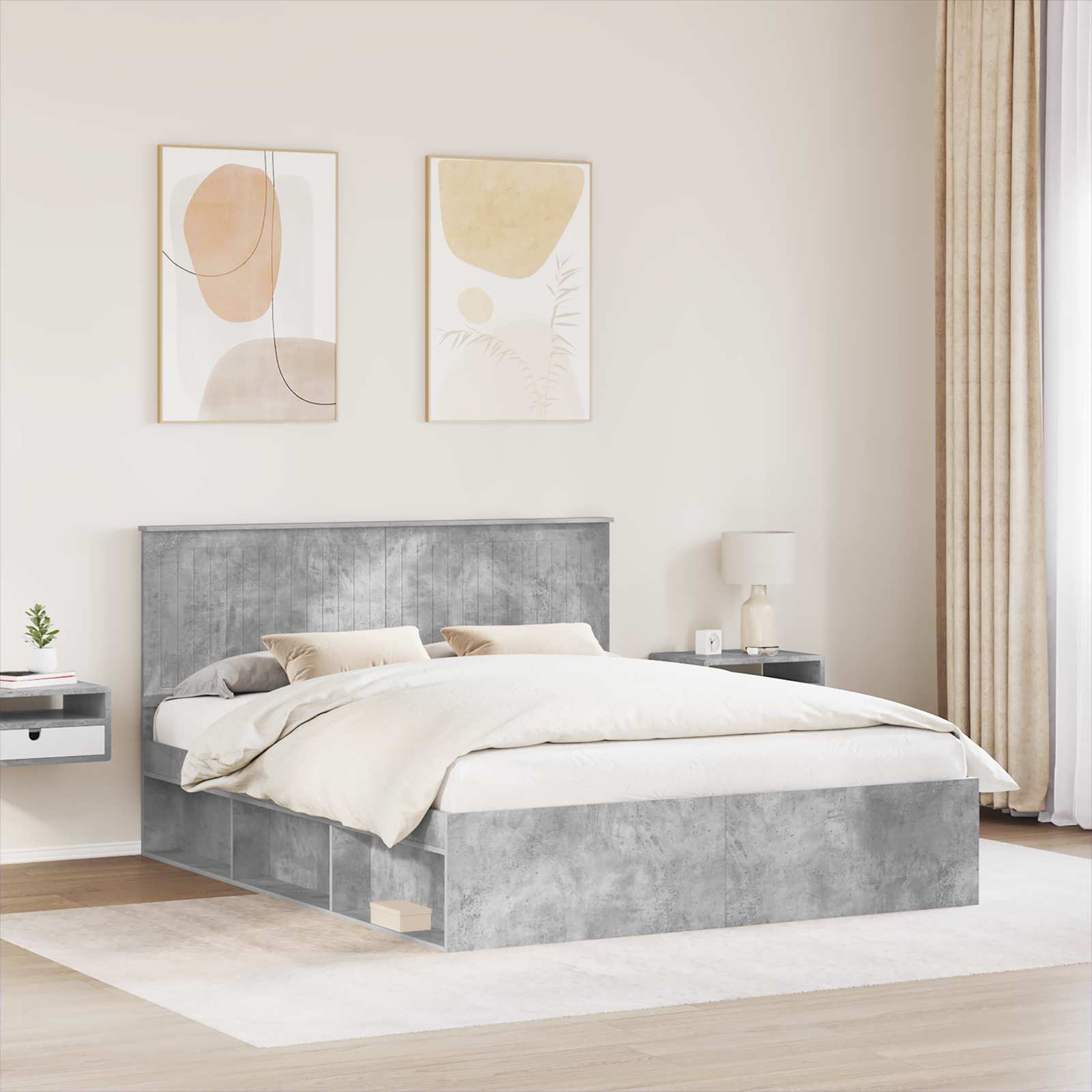 Cadre de lit Béton 160 x 200 cm Bois de pin massif - XIOS