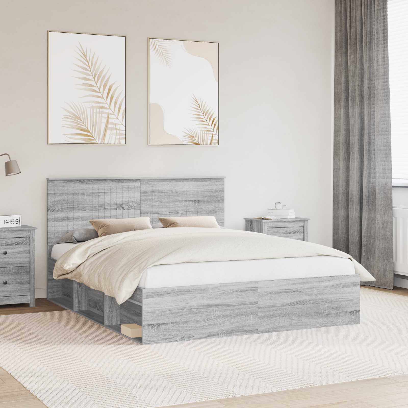 Cadre de lit Gris Sonoma 160 x 200 cm Bois de pin massif - XIOS