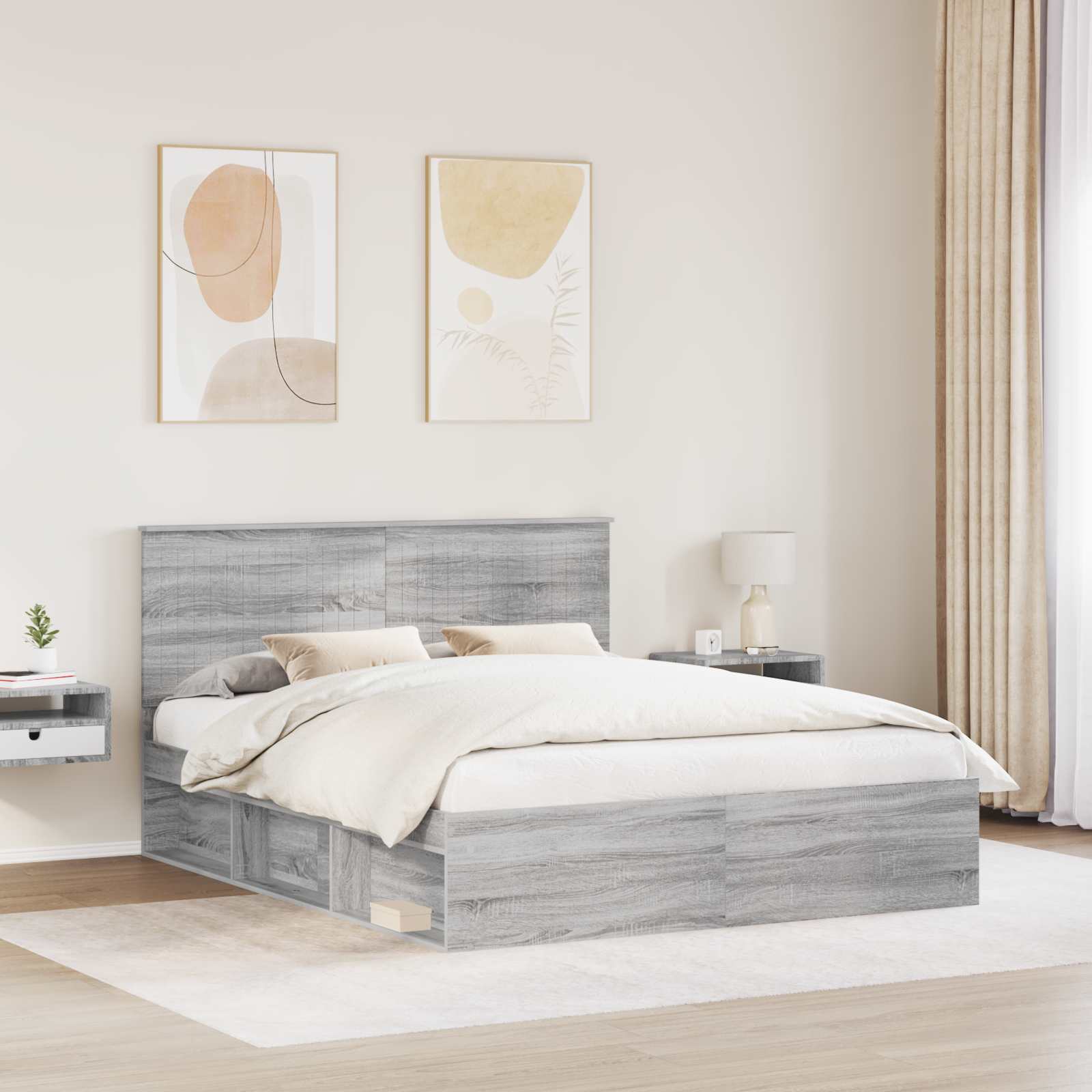 Cadre de lit Gris Sonoma 160 x 200 cm Bois de pin massif - XIOS