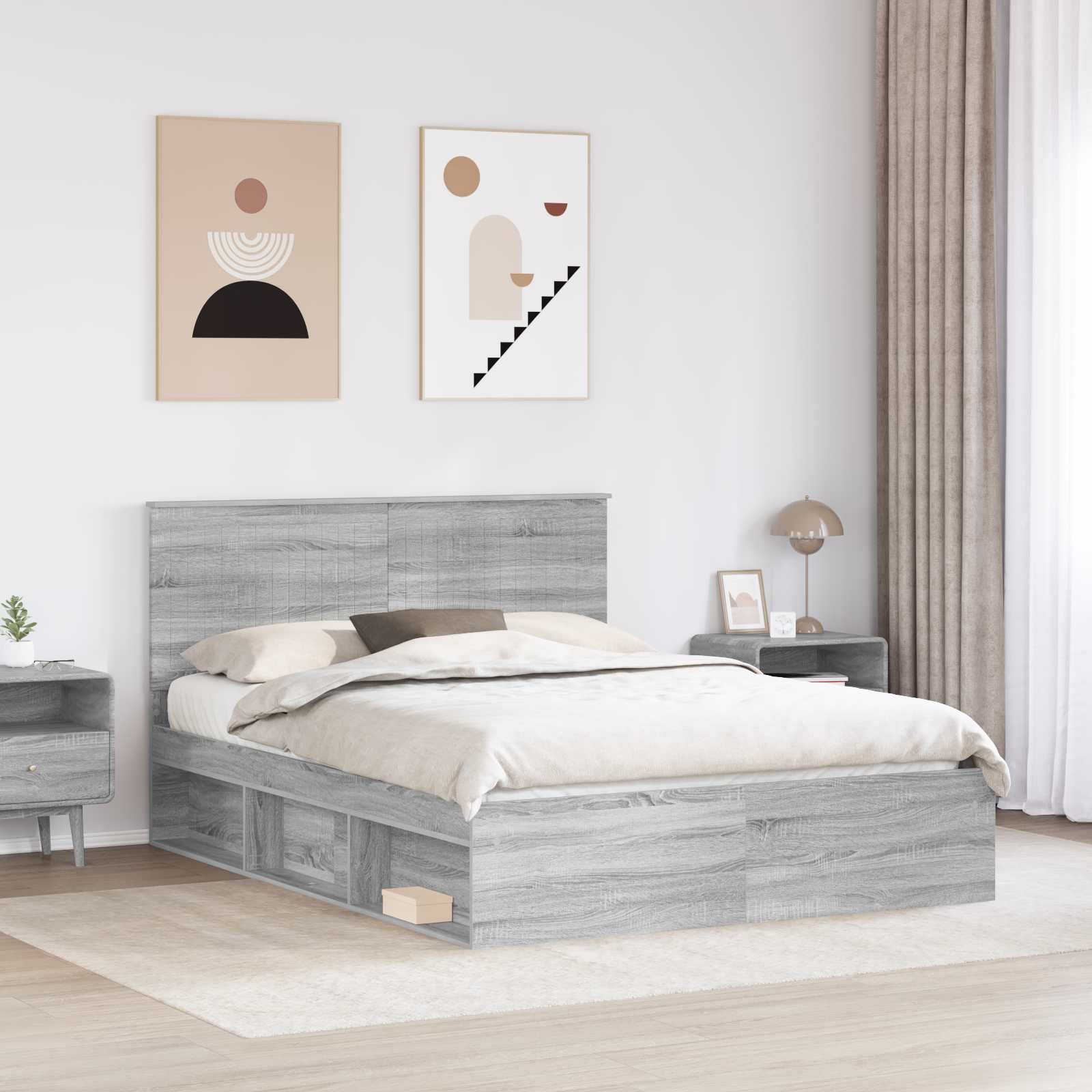 Cadre de lit Gris Sonoma 150 x 200 cm Bois de pin massif - XIOS