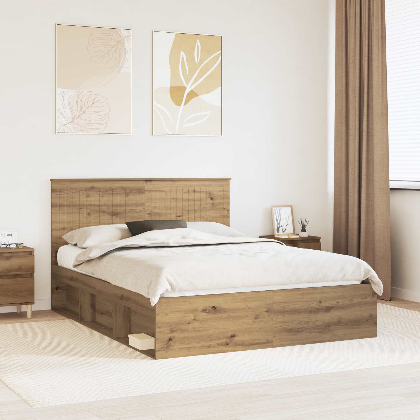 Cadre de lit Chêne artisan 150 x 200 cm Bois de pin massif - XIOS