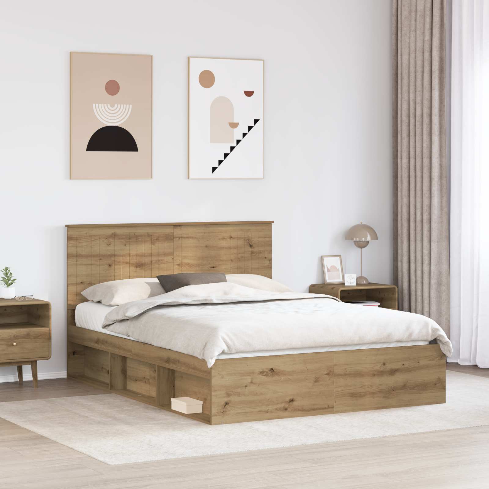 Cadre de lit Chêne artisan 150 x 200 cm Bois de pin massif - XIOS