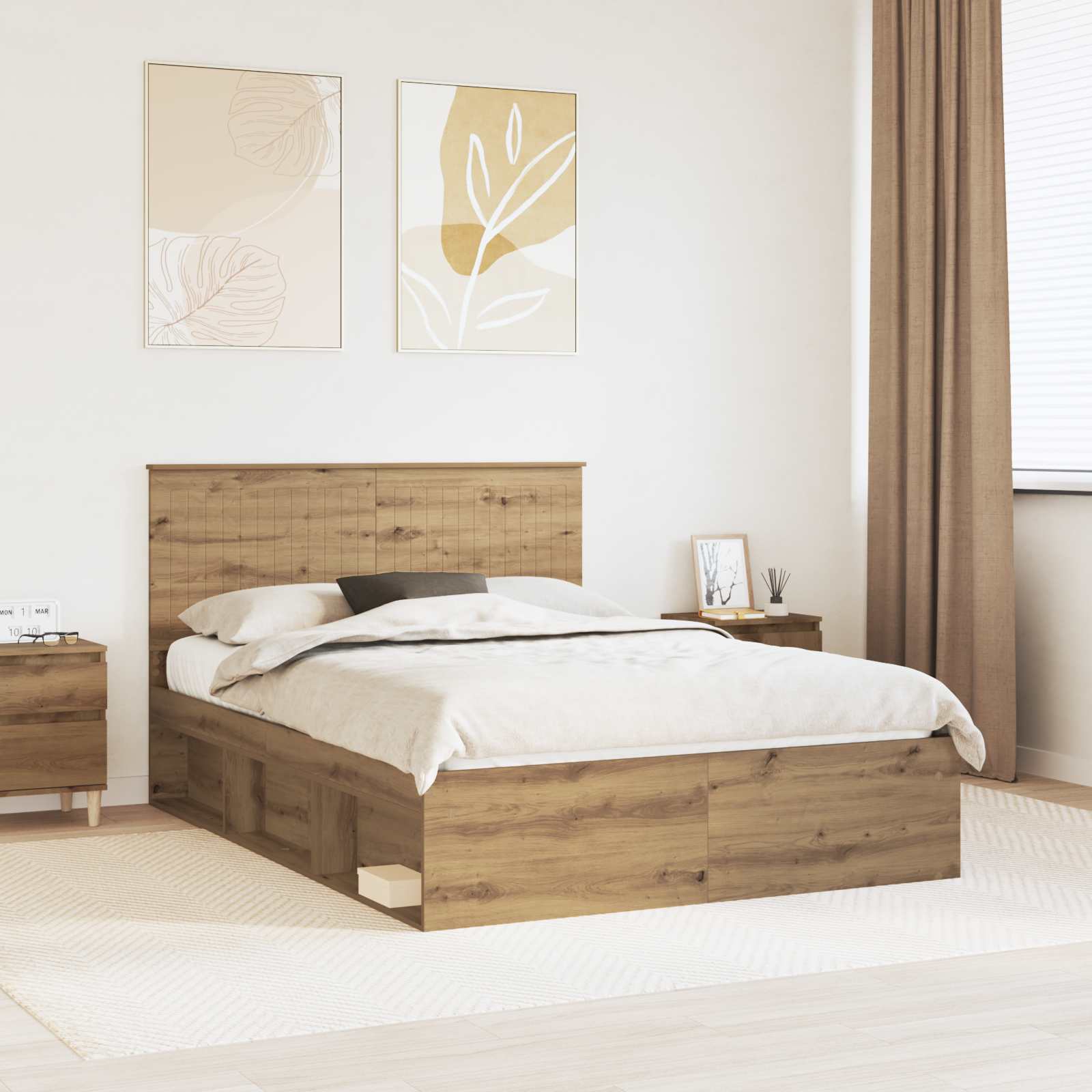 Cadre de lit Chêne artisan 140 x 190 cm Bois de pin massif