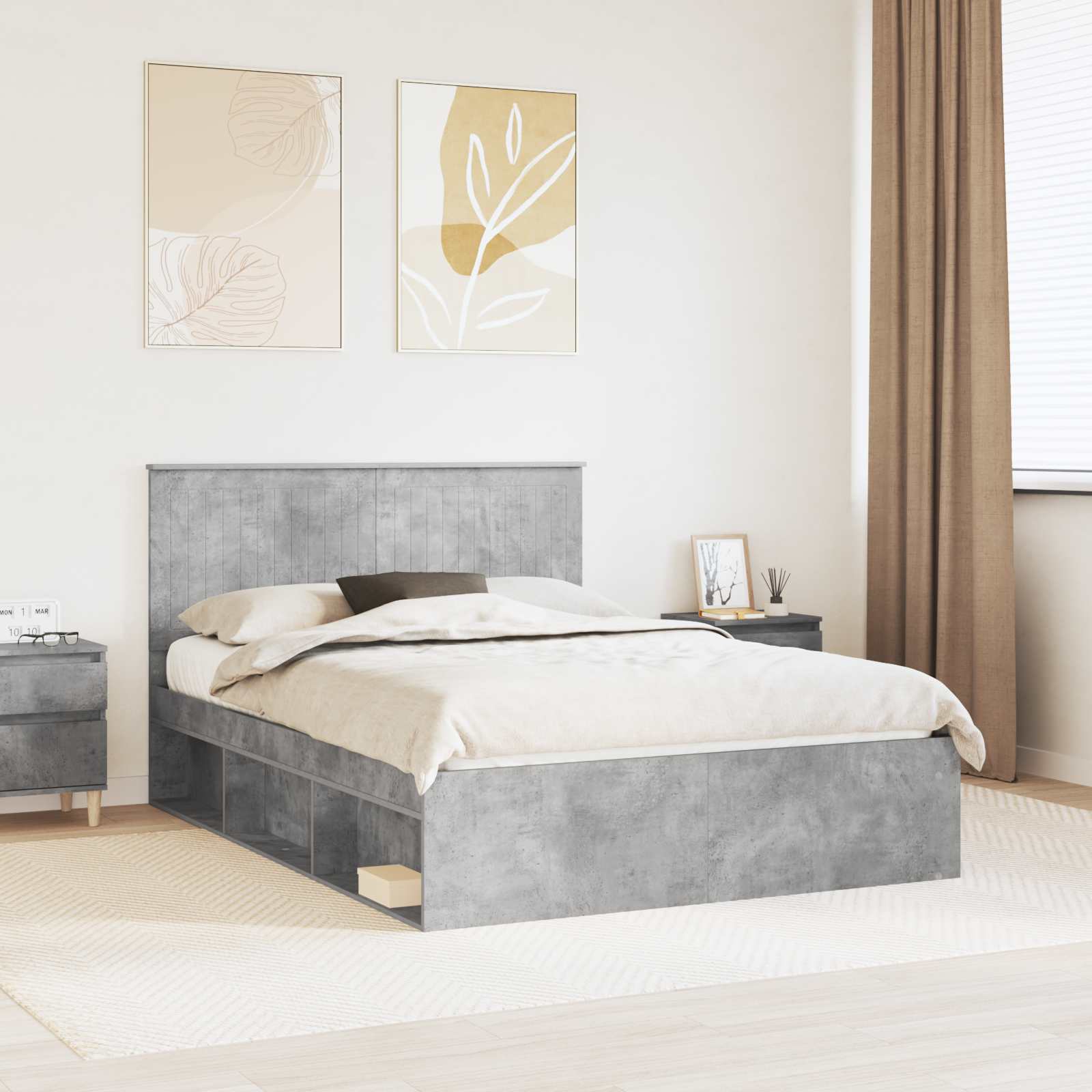 Cadre de lit Gris Béton 135 x 190 cm Bois de pin massif - XIOS