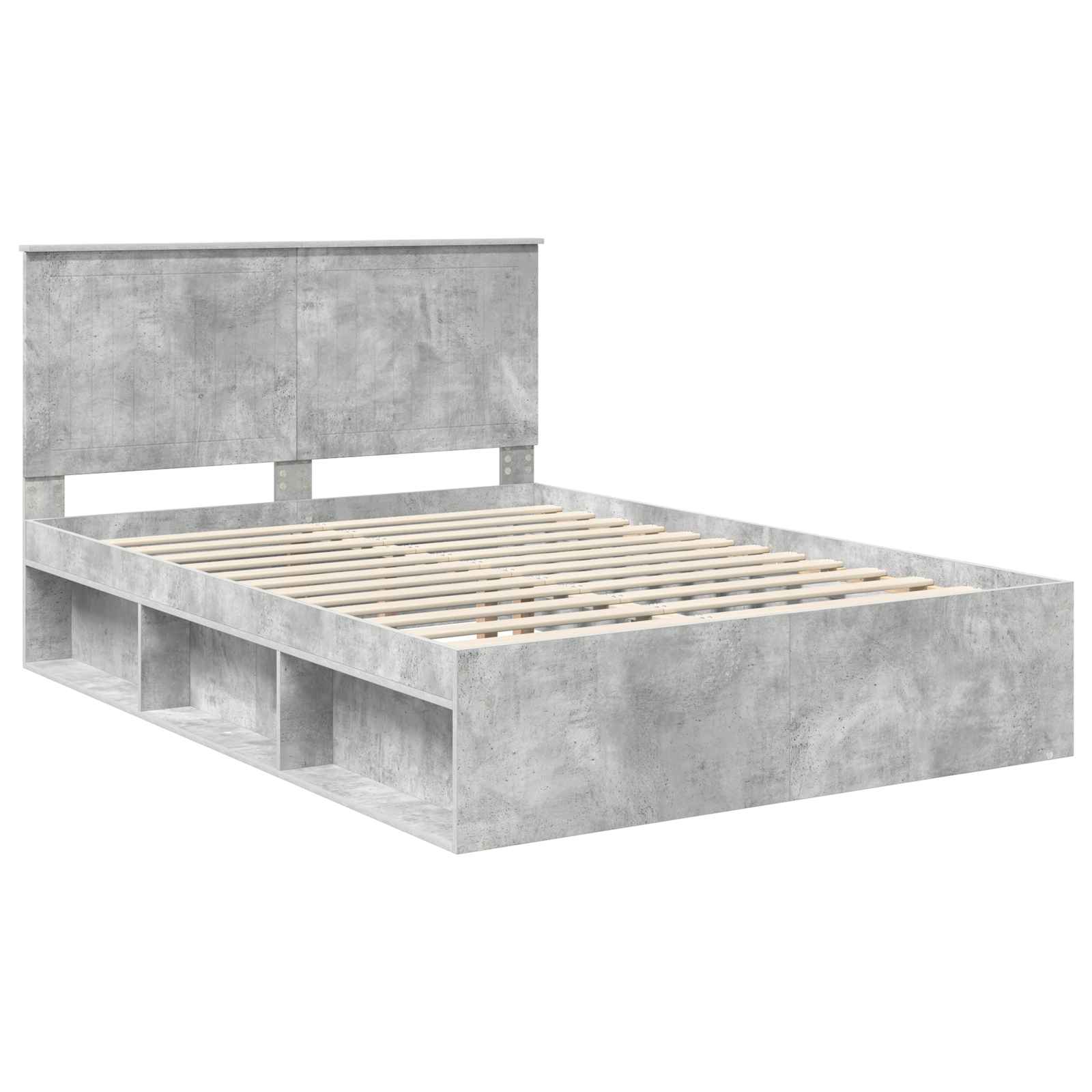 Cadre de lit Gris Béton 135 x 190 cm Bois de pin massif - XIOS
