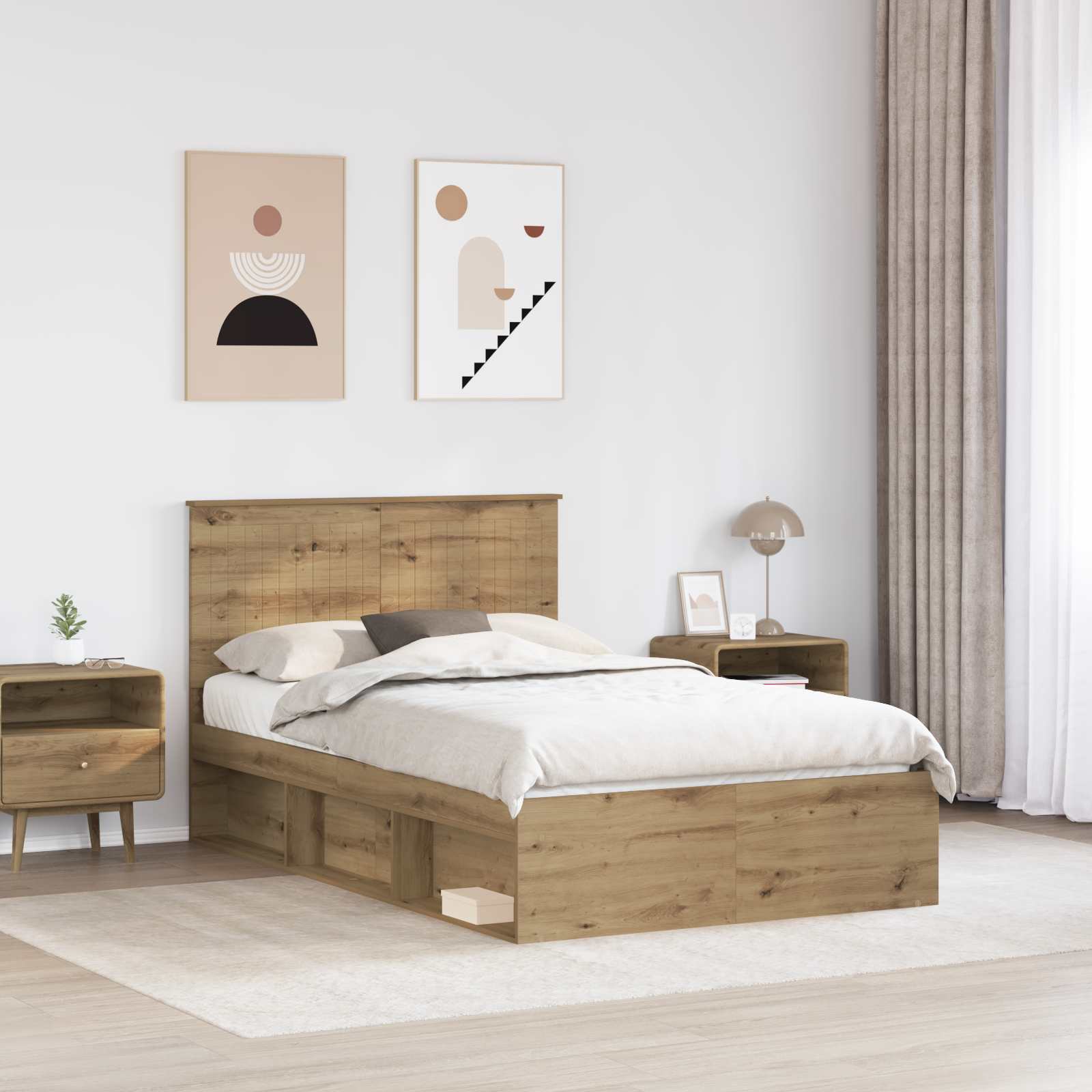 Cadre de lit Chêne artisan 120 x 200 cm Bois de pin massif