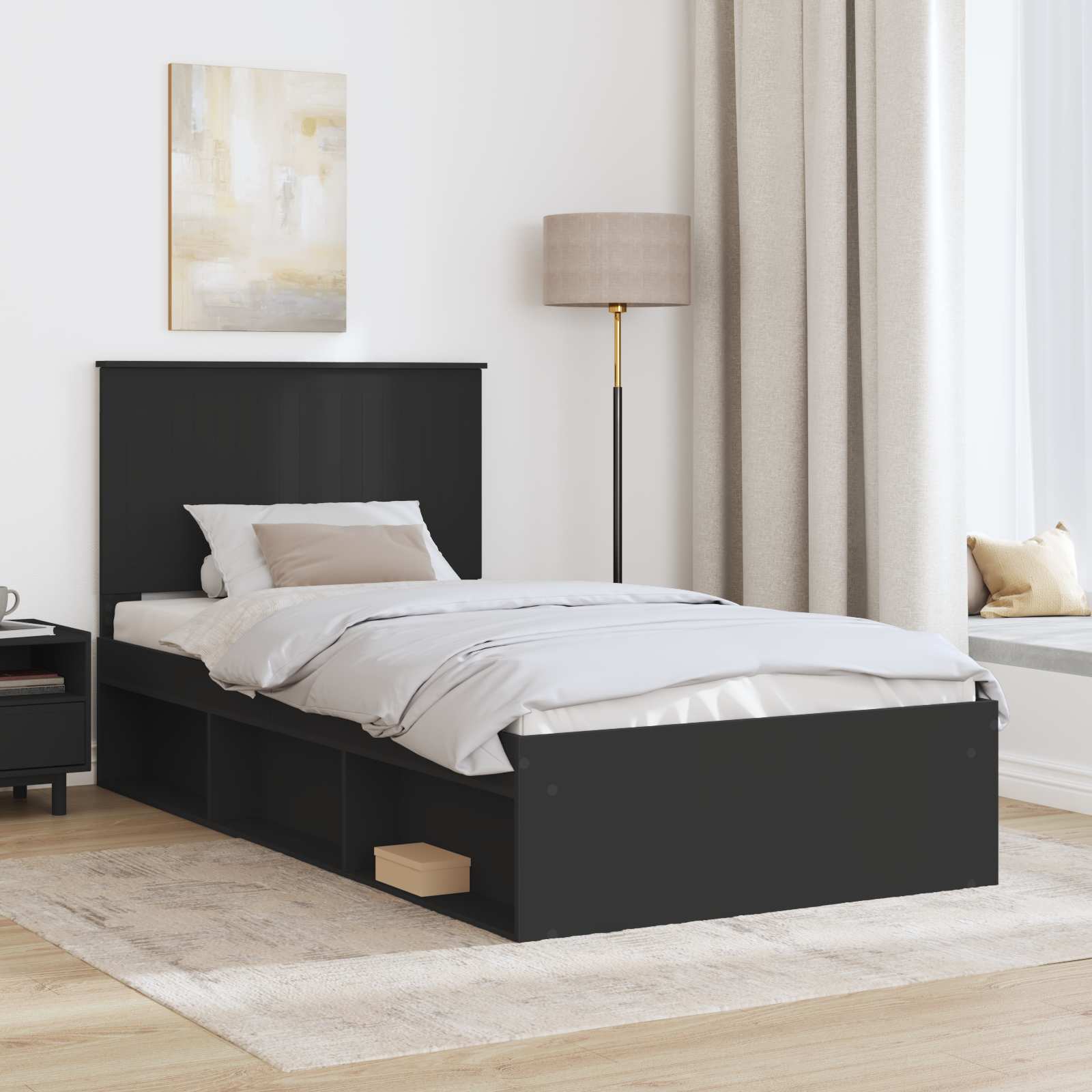 Cadre de lit Noir 100 x 200 cm Bois de pin massif