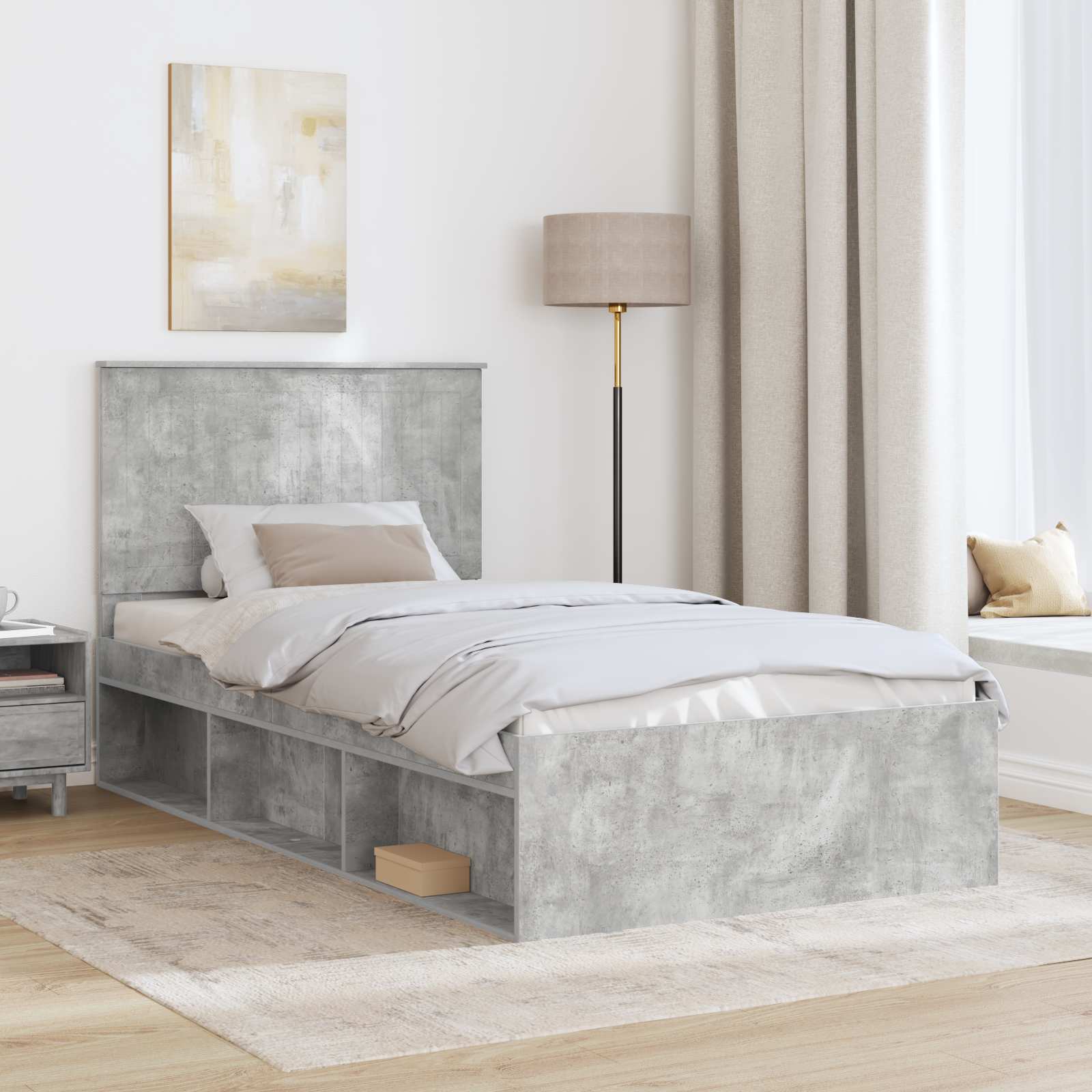 Cadre de lit Gris Béton 100 x 200 cm Bois de pin massif