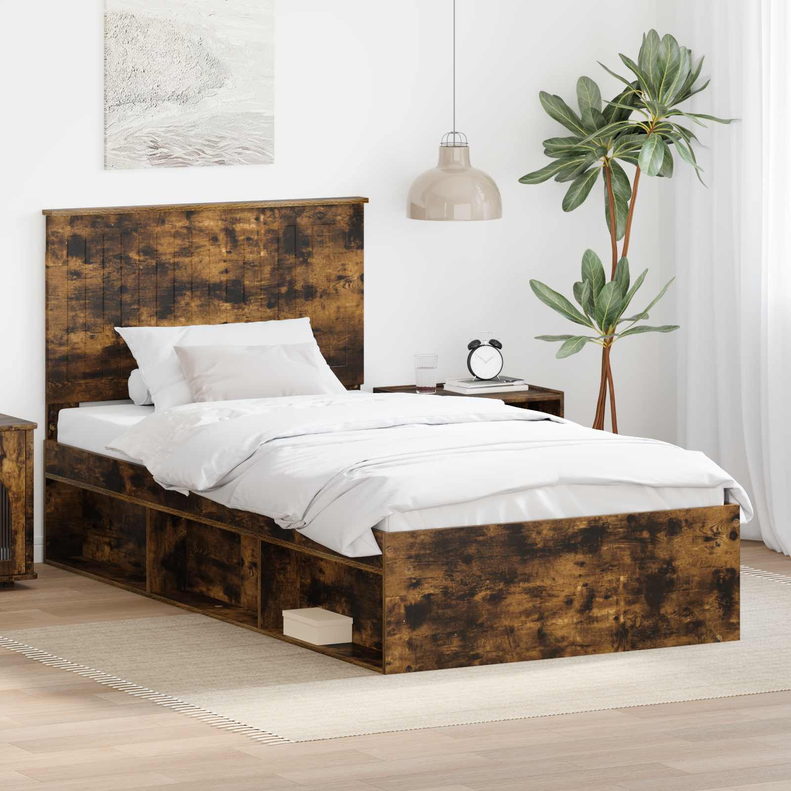 Cadre de lit Chêne fumé 100 x 200 cm Bois de pin massif - XIOS