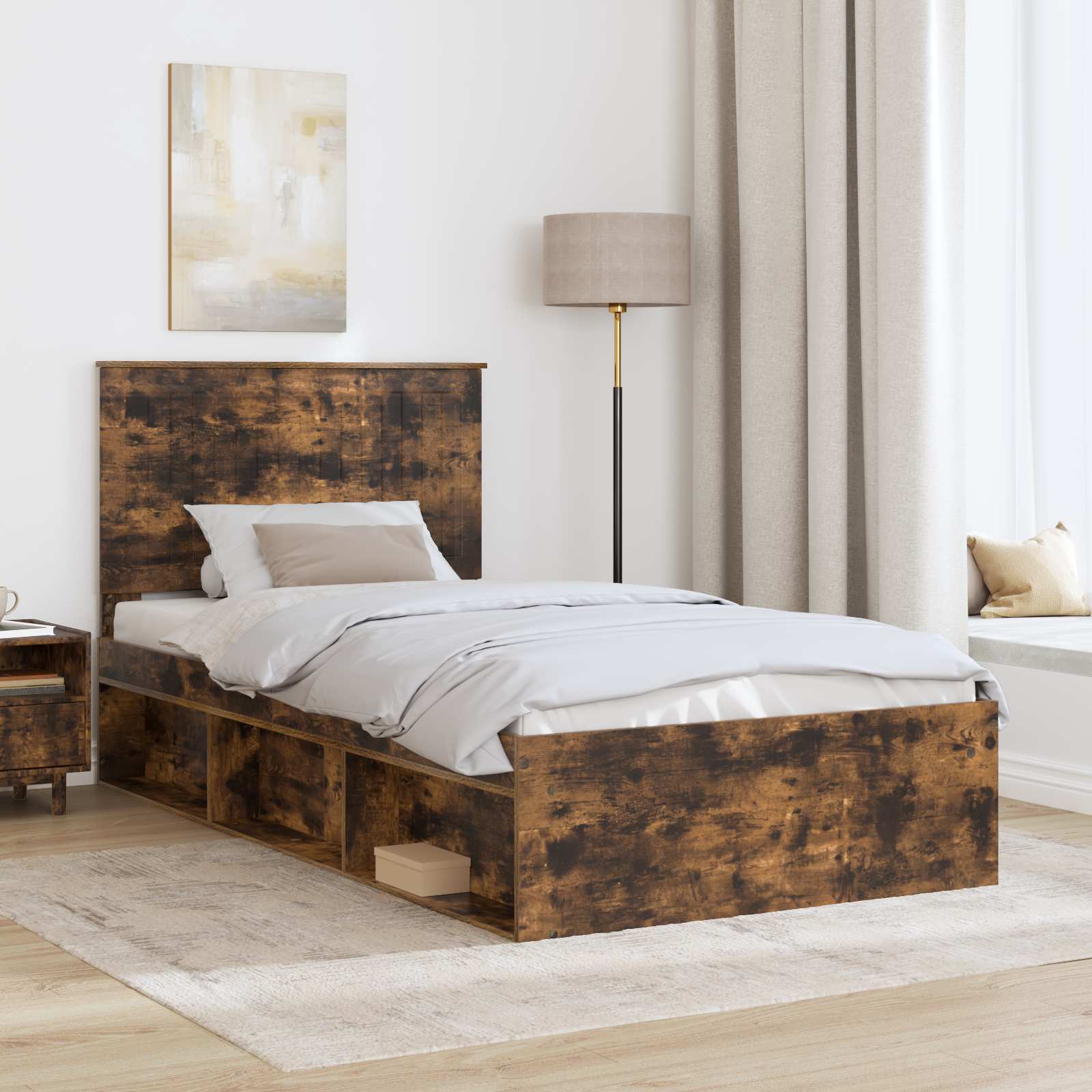 Cadre de lit Chêne fumé 100 x 200 cm Bois de pin massif - XIOS