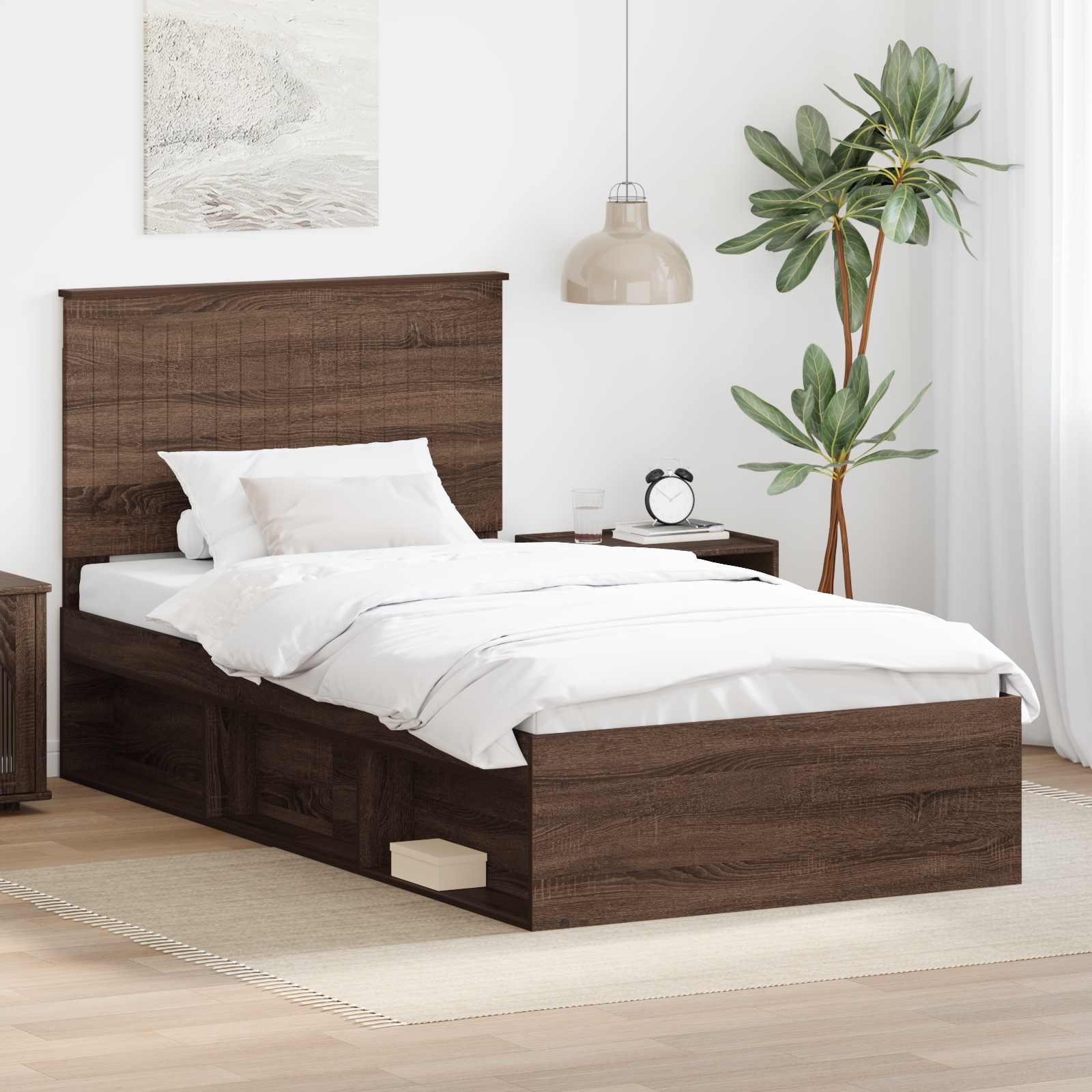 Cadre de lit Chêne brun 100 x 200 cm Bois de pin massif - XIOS