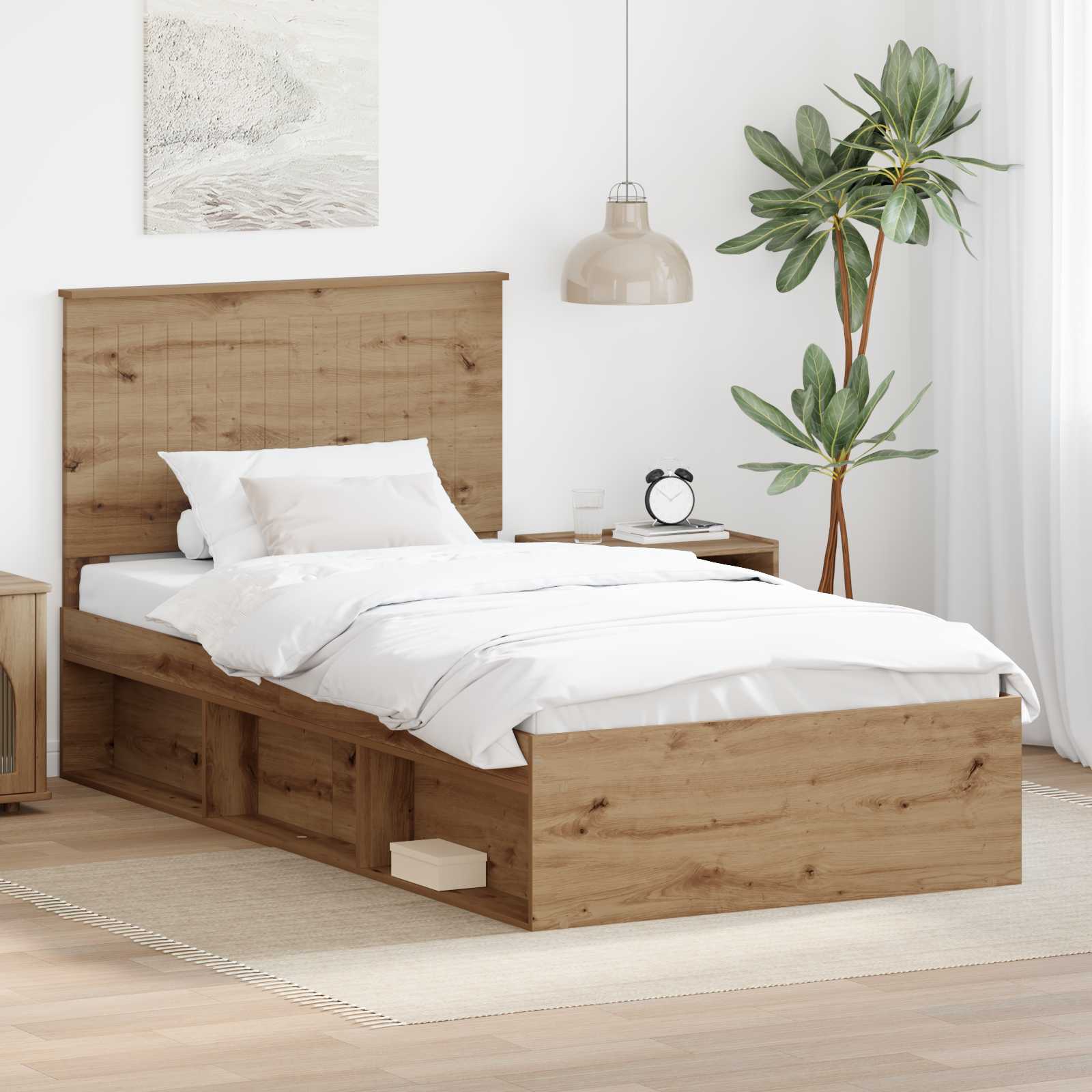 Cadre de lit Chêne artisan 100 x 200 cm Bois de pin massif - XIOS
