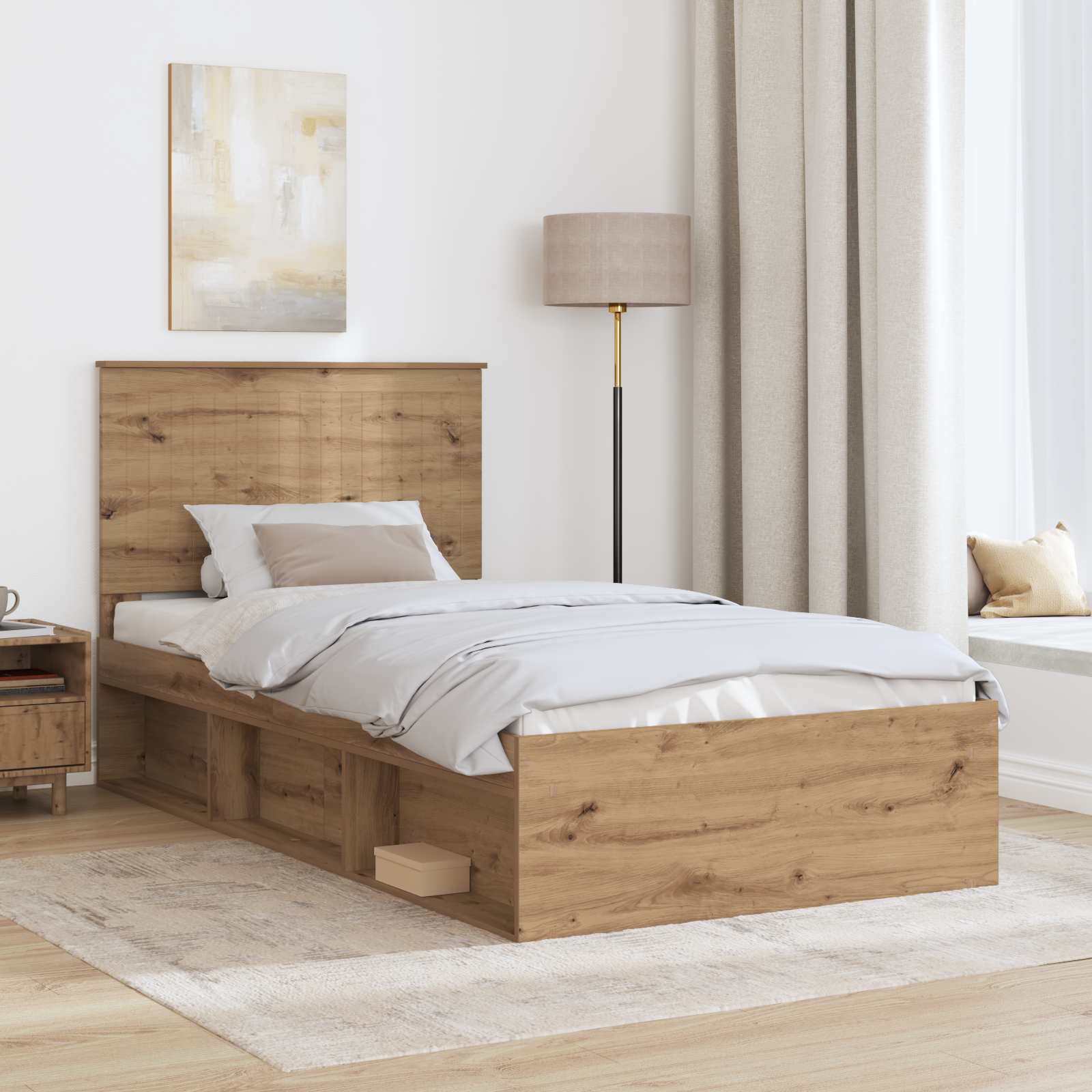 Cadre de lit Chêne artisan 100 x 200 cm Bois de pin massif - XIOS