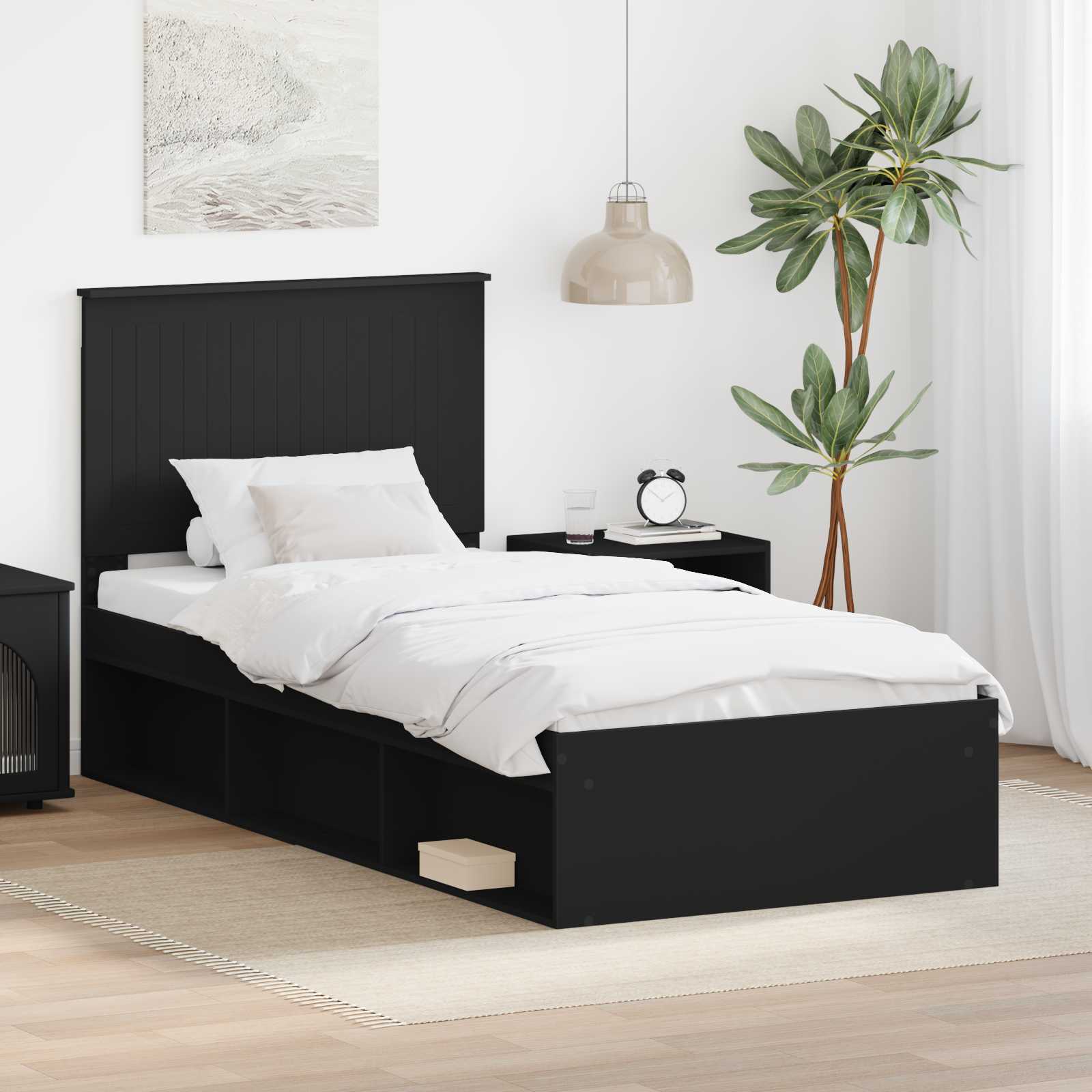 Cadre de lit Noir 90 x 200 cm Bois de pin massif - XIOS