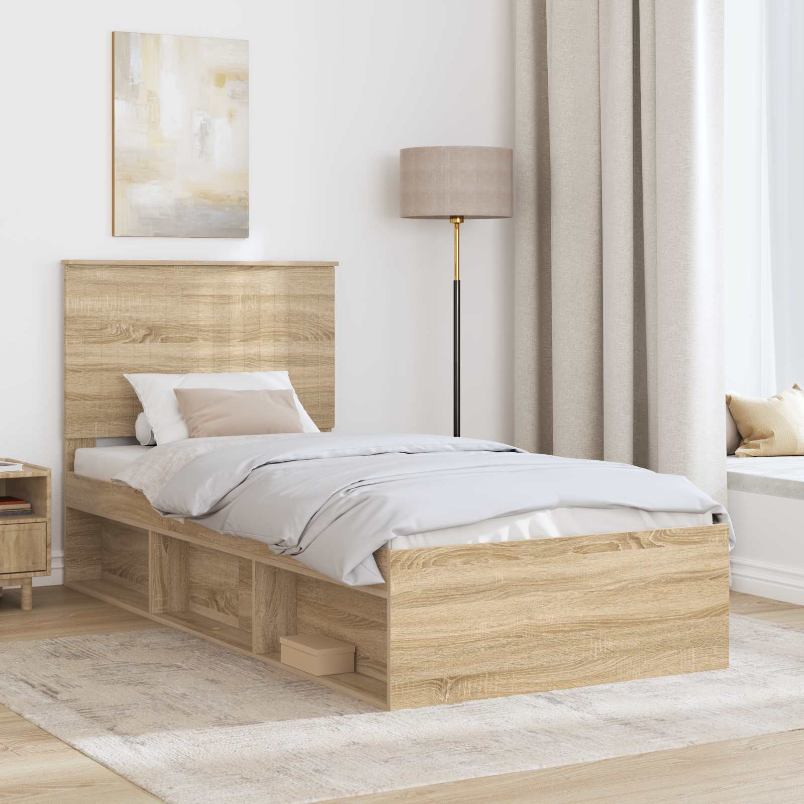 Cadre de lit Chêne Sonoma 90 x 190 cm Bois de pin massif - XIOS