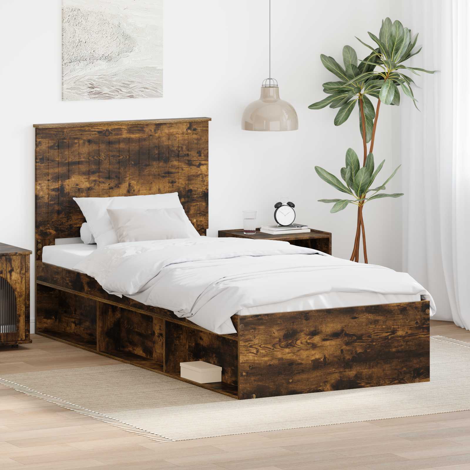 Cadre de lit Chêne fumé 90 x 200 cm Bois de pin massif - XIOS