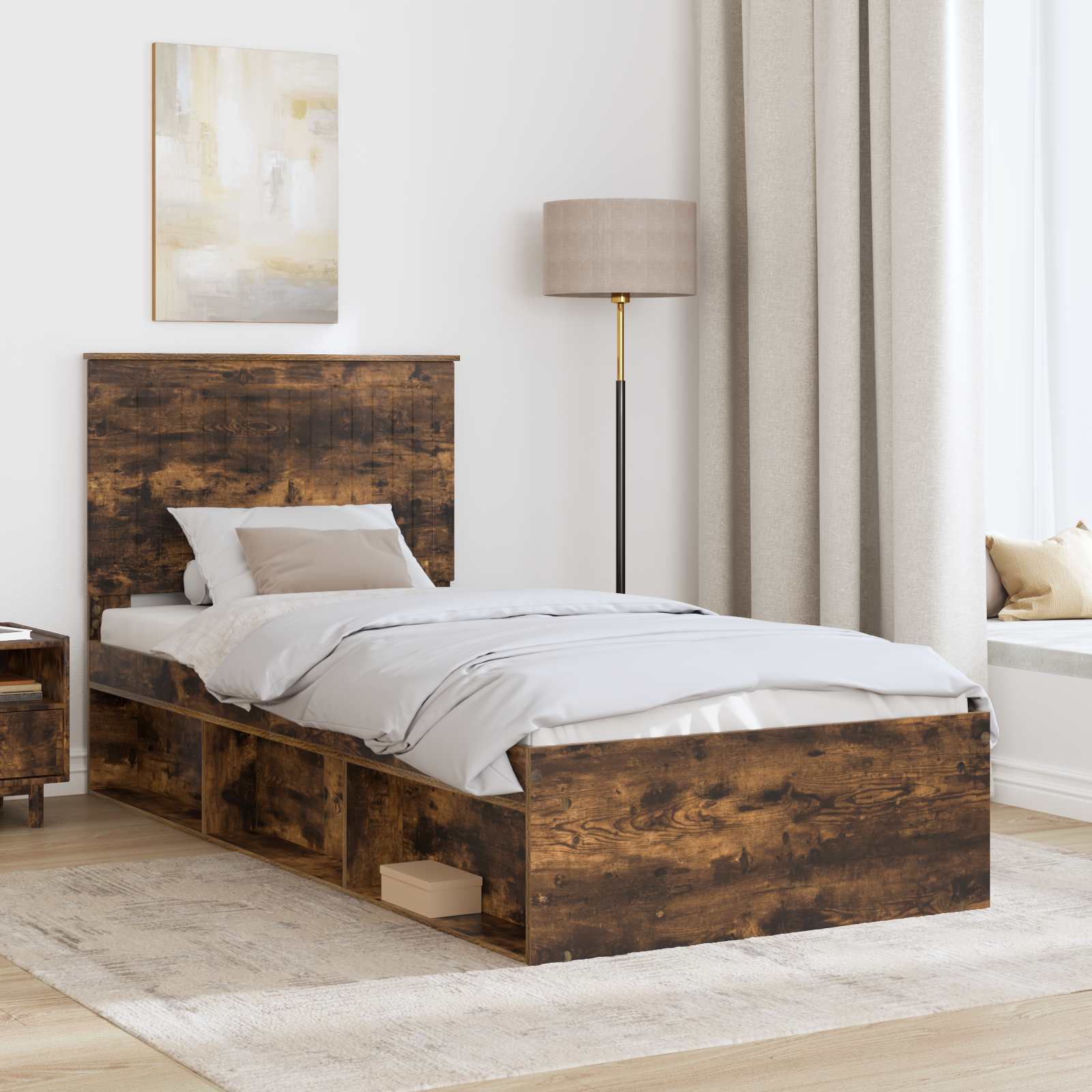 Cadre de lit Chêne fumé 90 x 200 cm Bois de pin massif - XIOS