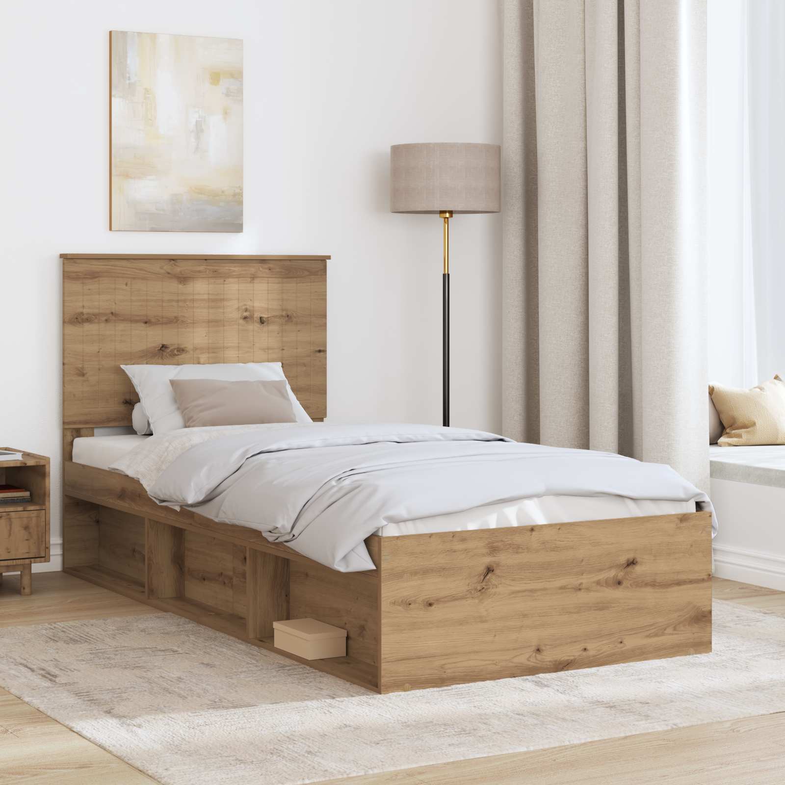 Cadre de lit Chêne artisan 90 x 200 cm Bois de pin massif