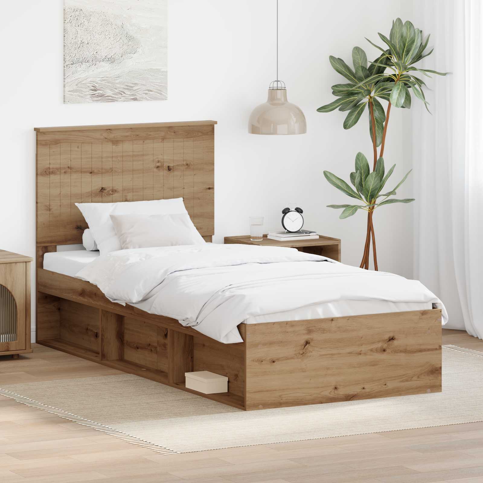Cadre de lit Chêne artisan 90 x 190 cm Bois de pin massif