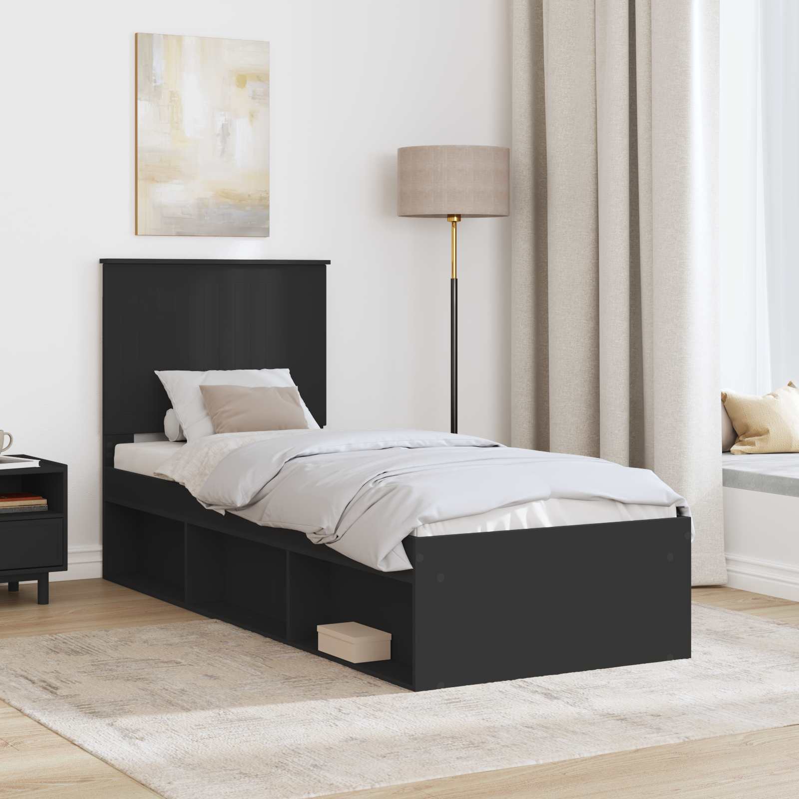 Cadre de lit Noir 75 x 190 cm Bois de pin massif