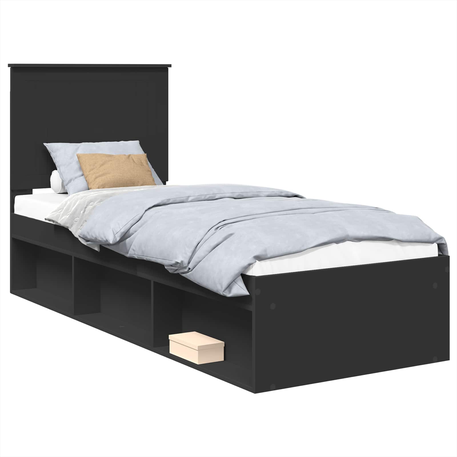 Cadre de lit Noir 75 x 190 cm Bois de pin massif